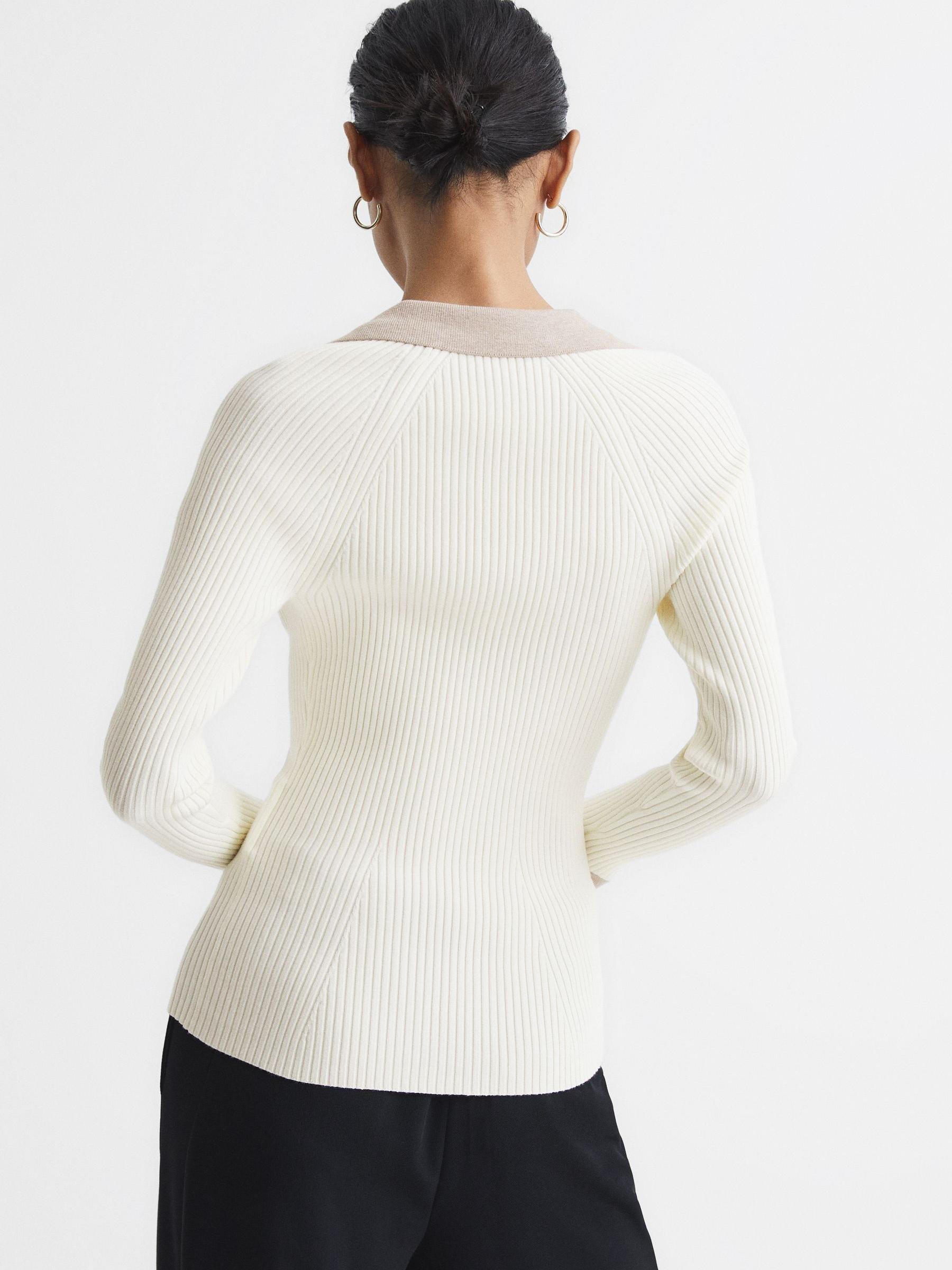 Rib-Knitted Cardigan in Camel/Cream - Image 5 of 7