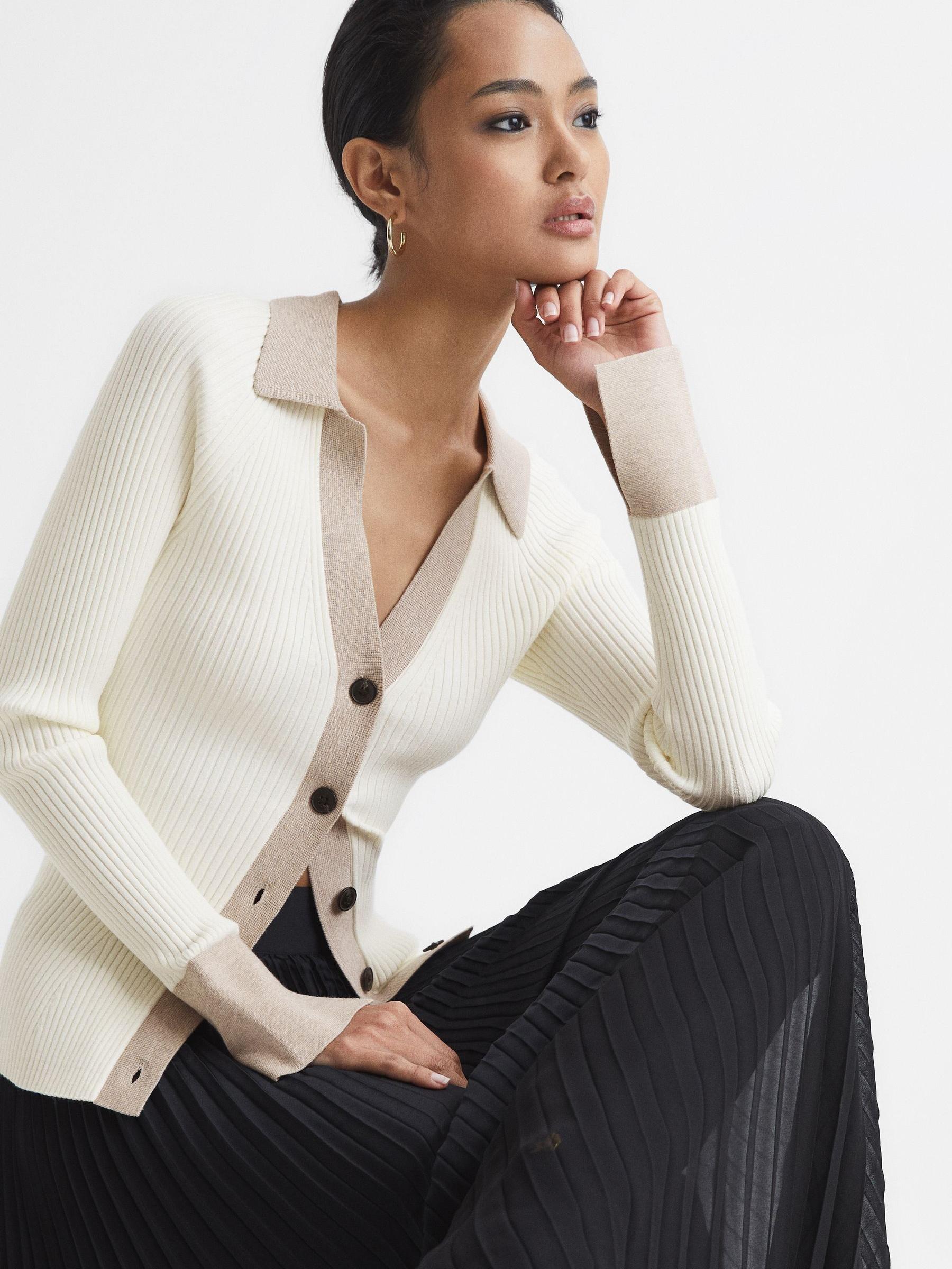 Rib-Knitted Cardigan in Camel/Cream - Image 7 of 7