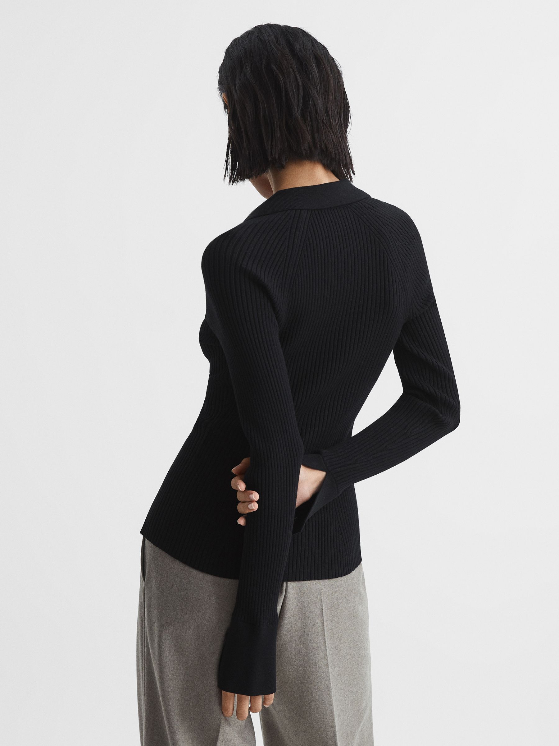 Rib-Knitted Cardigan in Black - Image 4 of 6