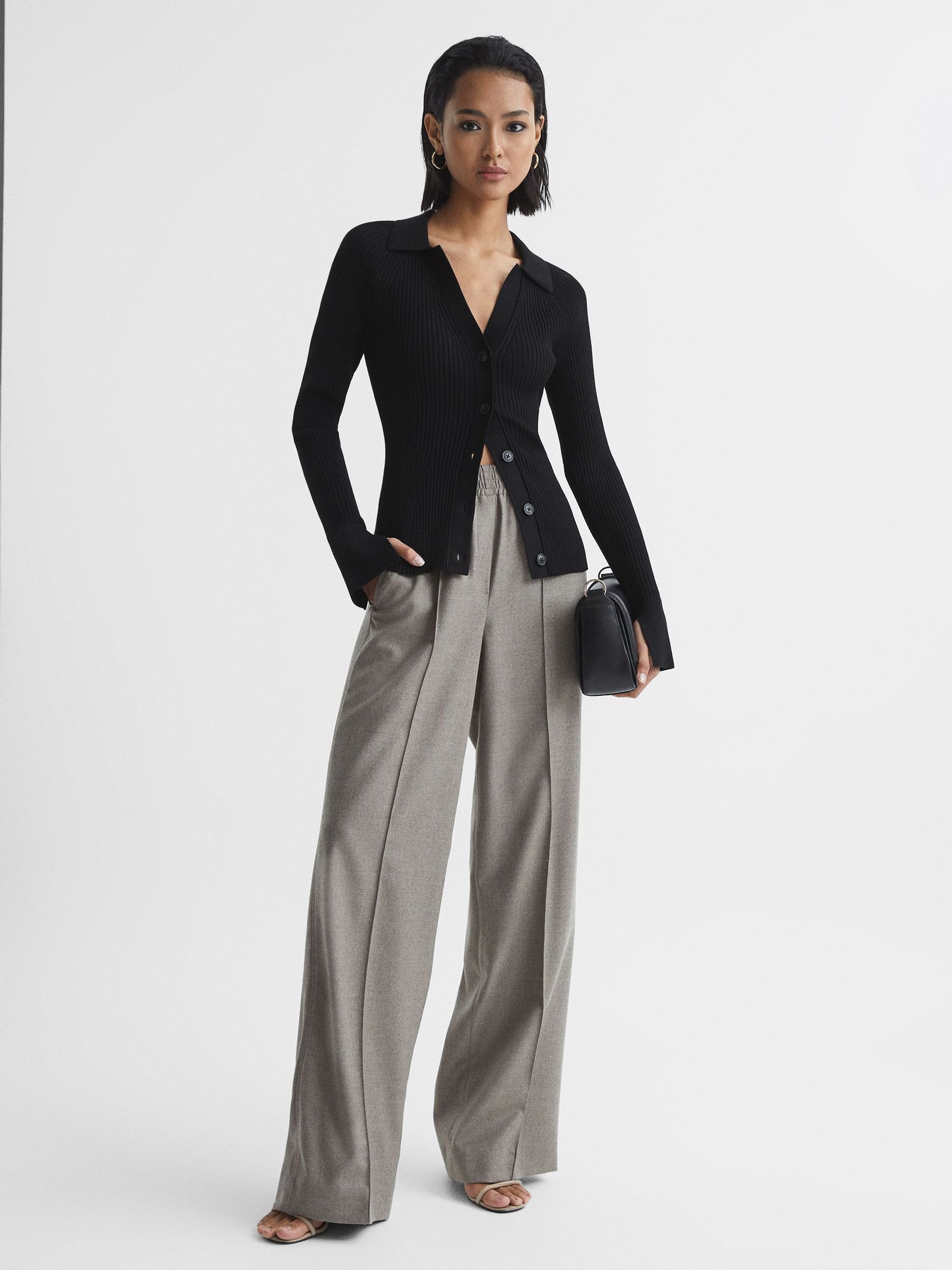 Rib-Knitted Cardigan in Black - Image 6 of 6