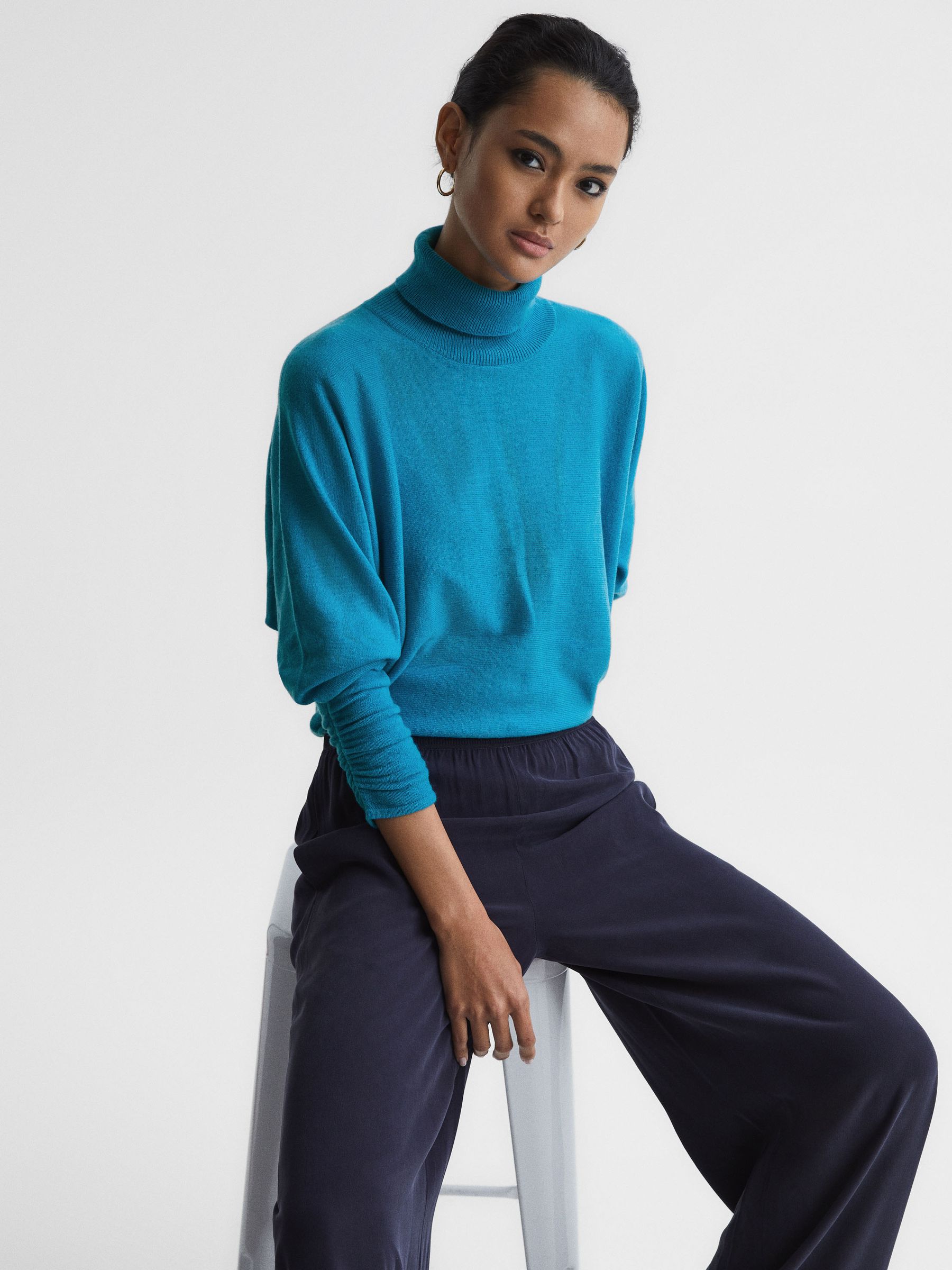 Wool Blend Roll Neck Jumper in Blue - Image 6 of 6