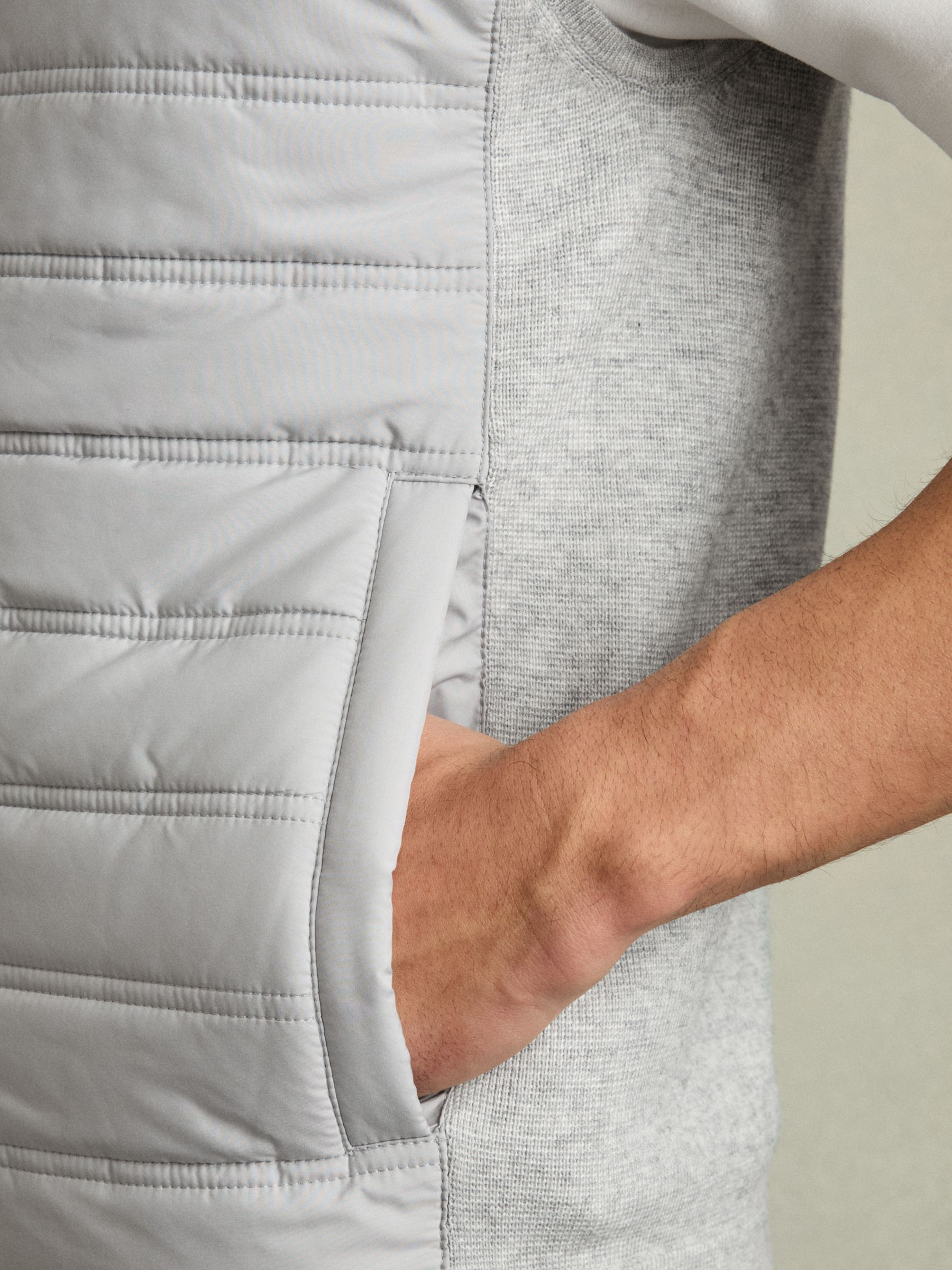 Hybrid Quilt and Knit Zip-Through Gilet in Soft Grey - Image 5 of 7
