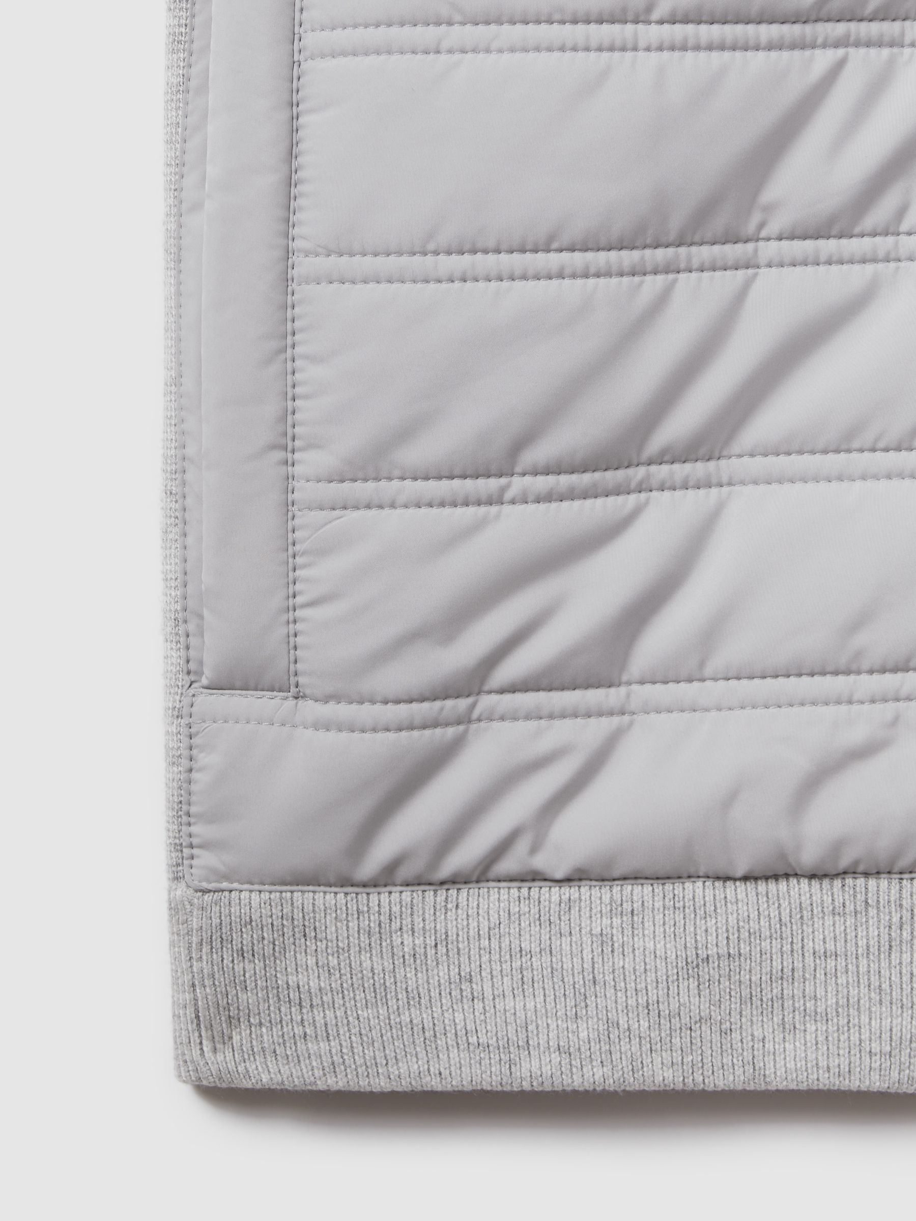 Hybrid Quilt and Knit Zip-Through Gilet in Soft Grey - Image 7 of 7