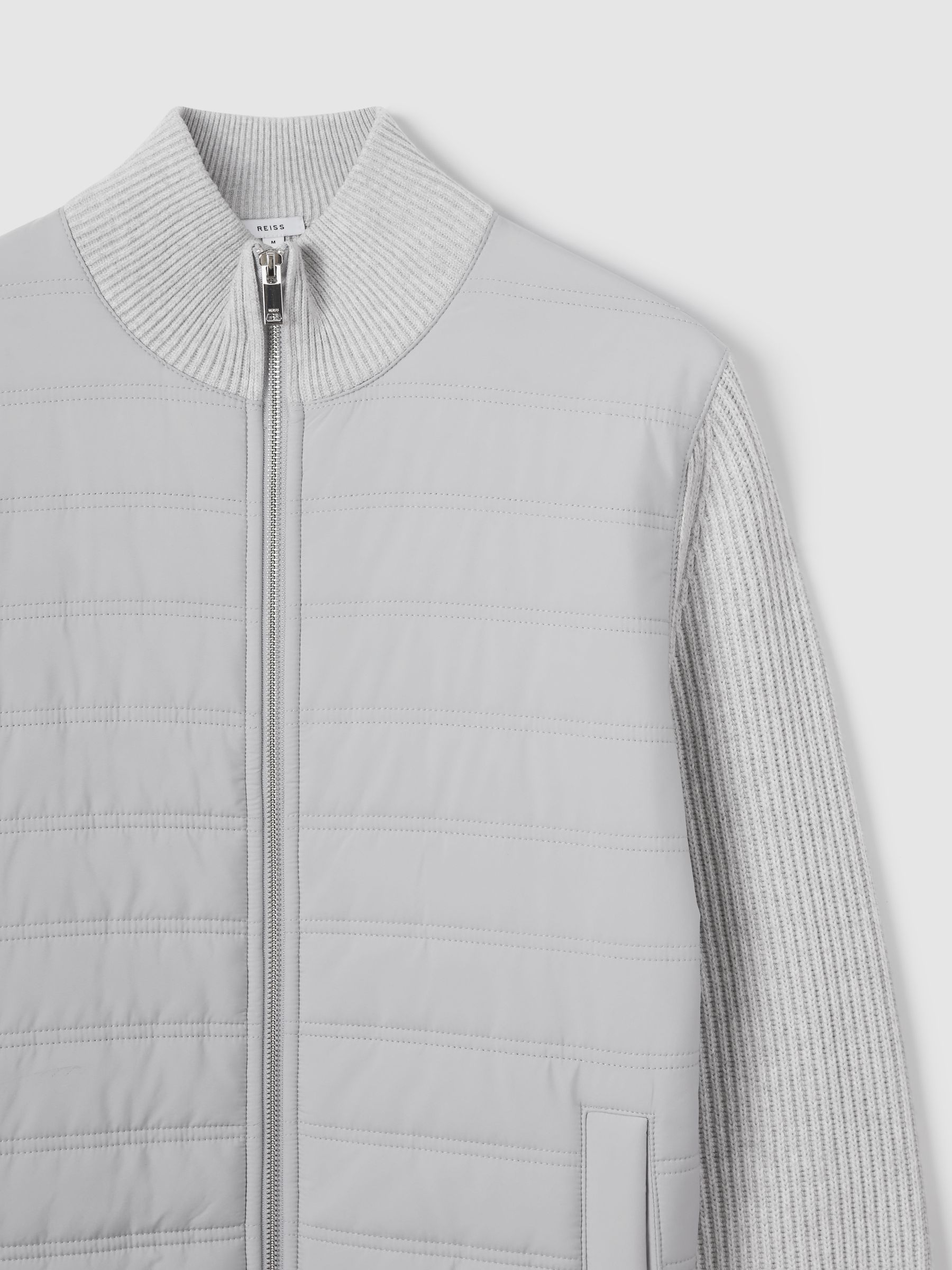 Hybrid Quilt and Knit Zip-Through Jacket in Soft Grey - image 5