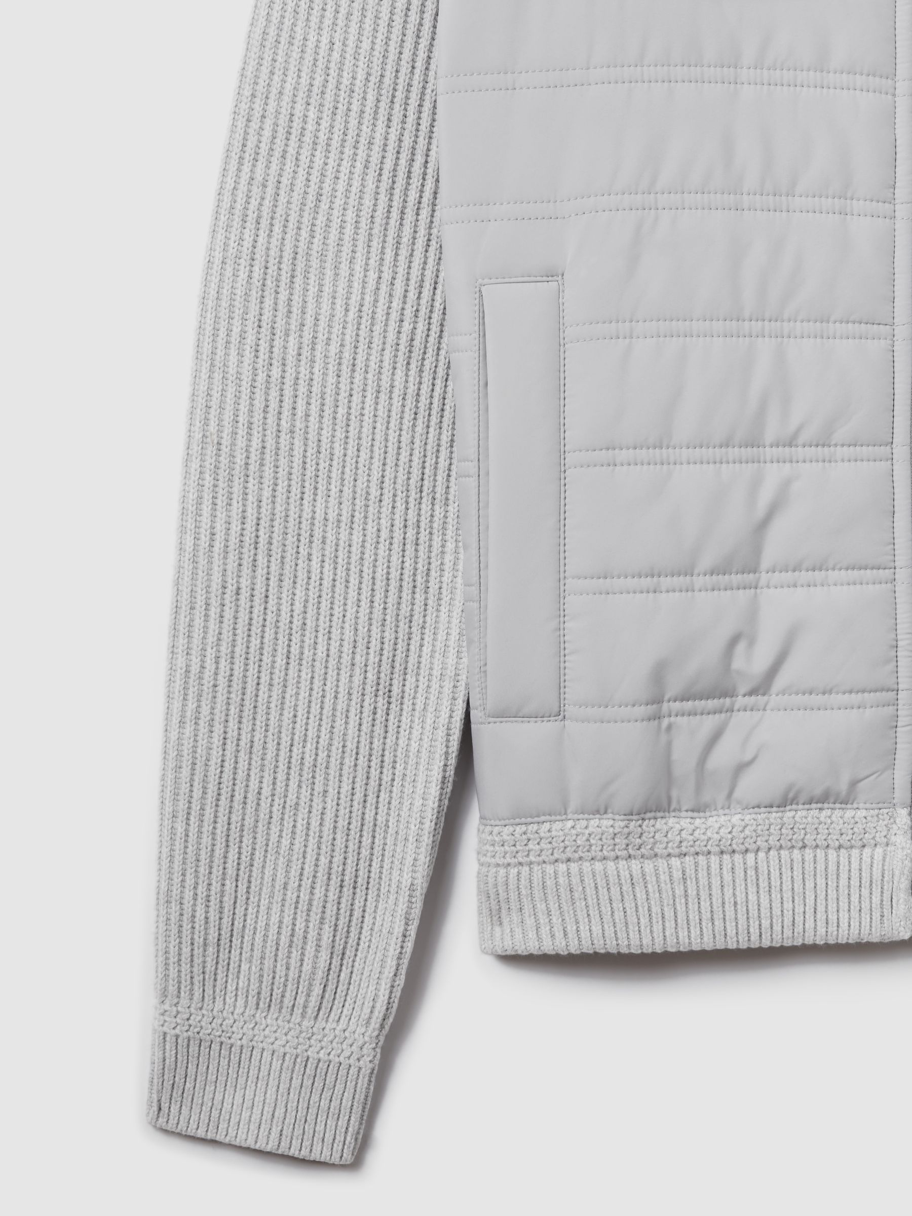 Hybrid Quilt and Knit Zip-Through Jacket in Soft Grey - image 4
