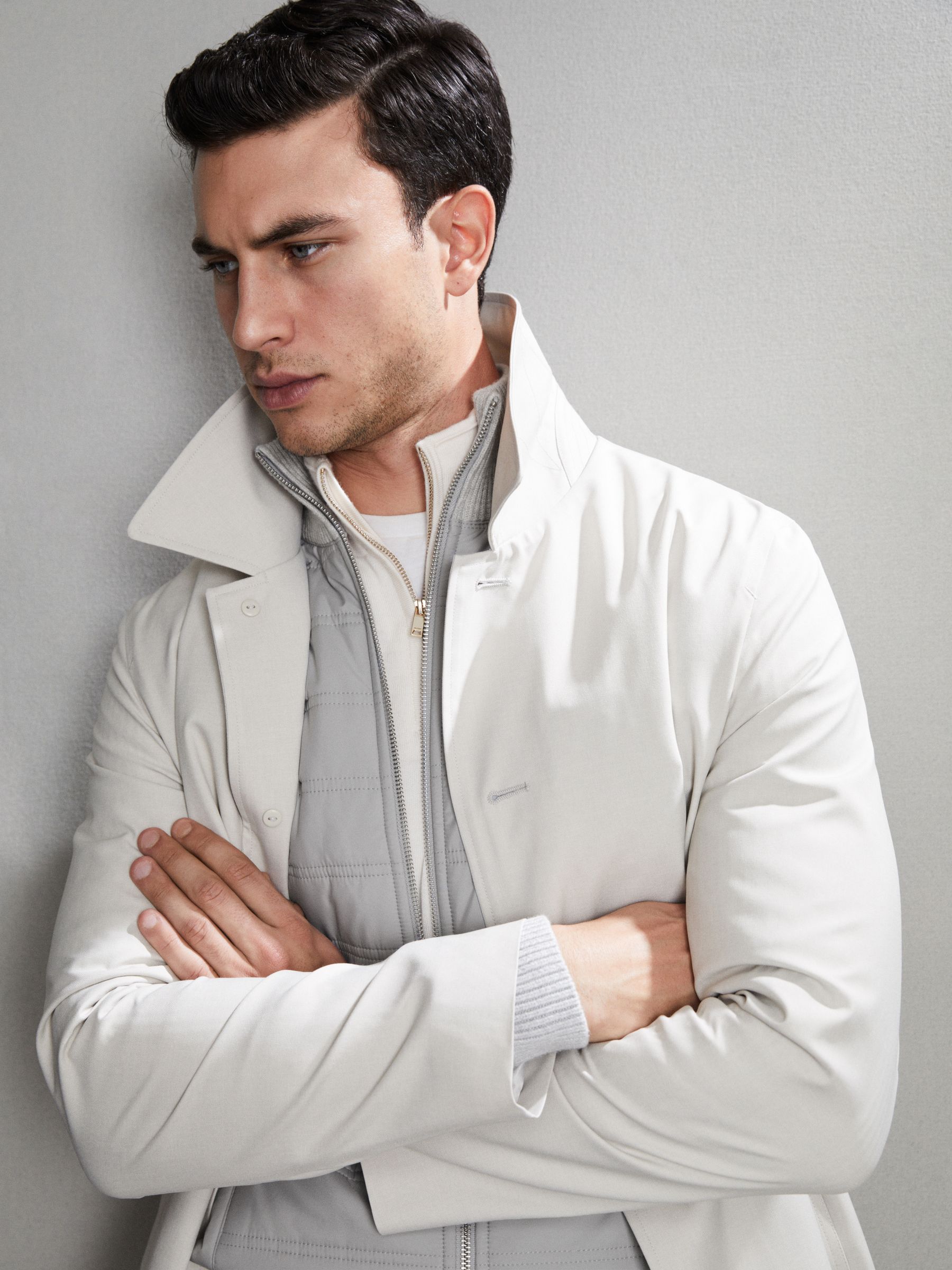 Hybrid Quilt and Knit Zip-Through Jacket in Soft Grey - Image 7 of 7