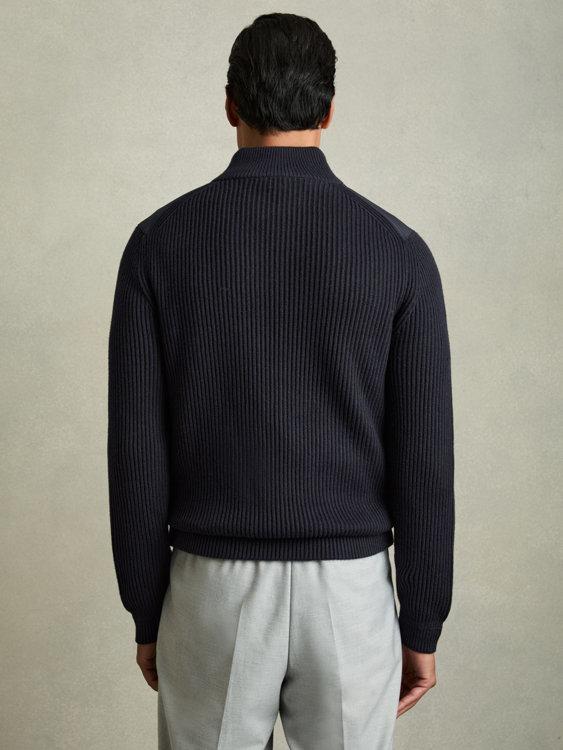 Hybrid Quilt and Knit Zip-Through Jacket in Navy - Image 5 of 7