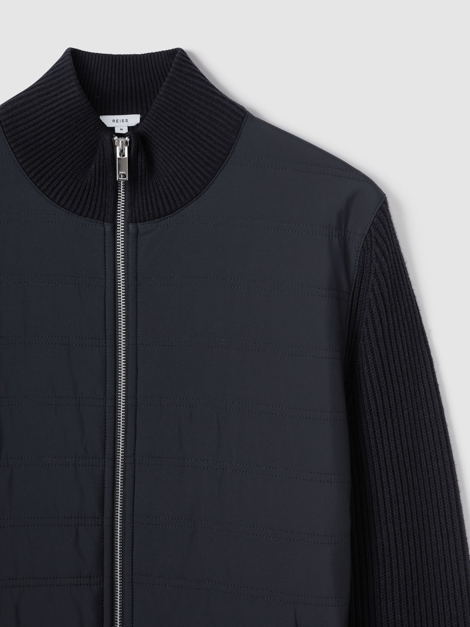 Hybrid Quilt and Knit Zip-Through Jacket in Navy - Image 6 of 7
