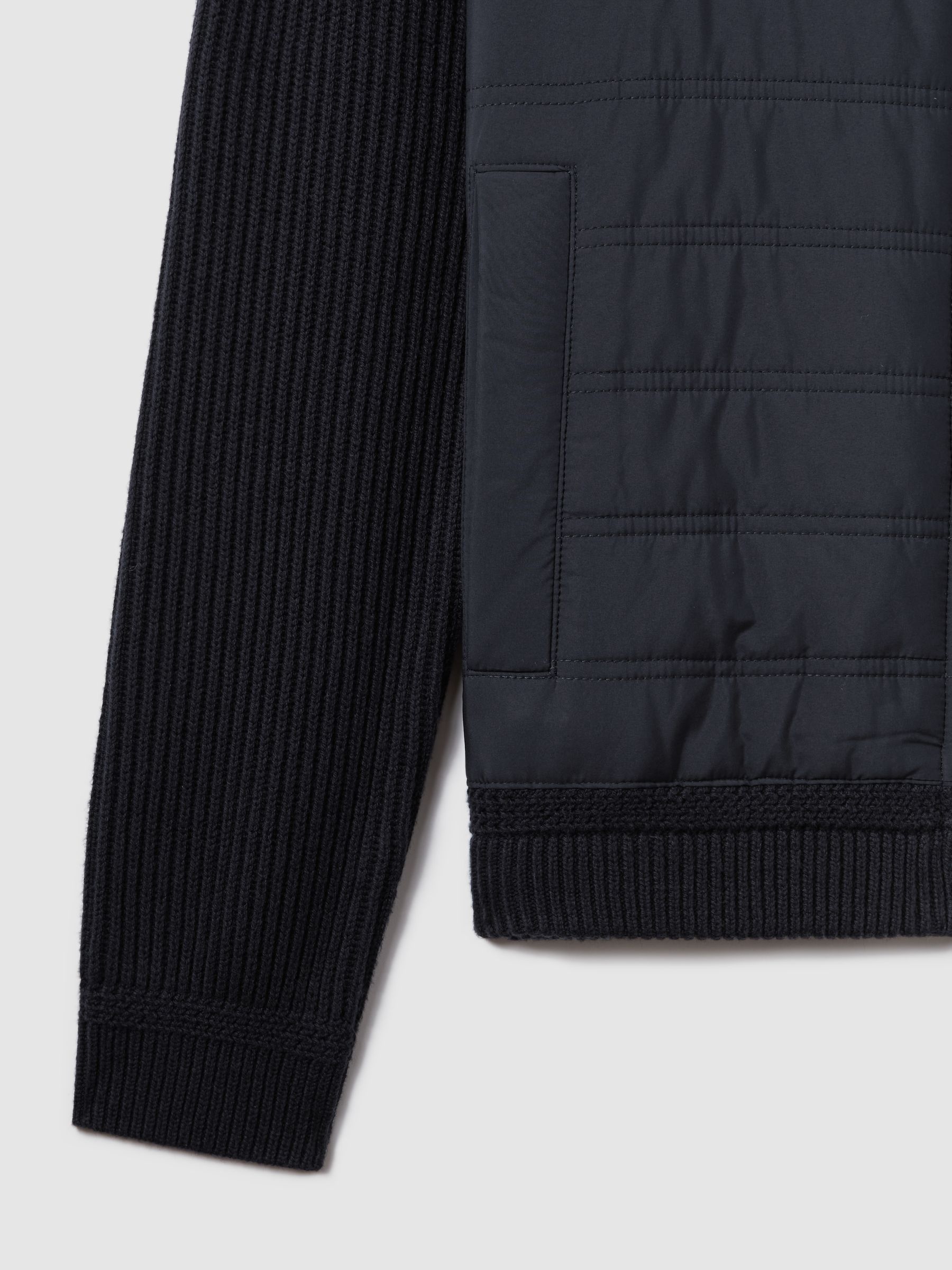 Hybrid Quilt and Knit Zip-Through Jacket in Navy - Image 7 of 7