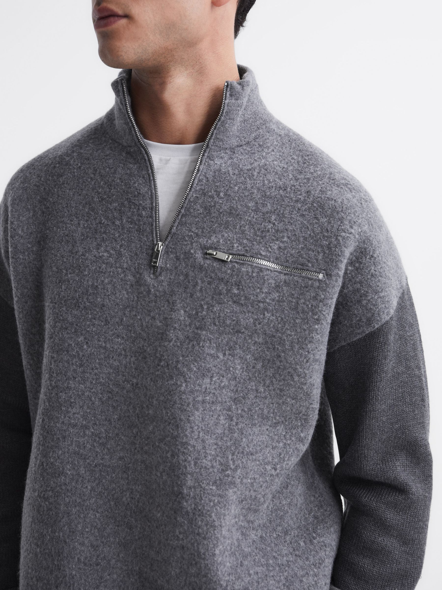 Relaxed Fit Hybrid Funnel Jumper in Grey - Image 4 of 5