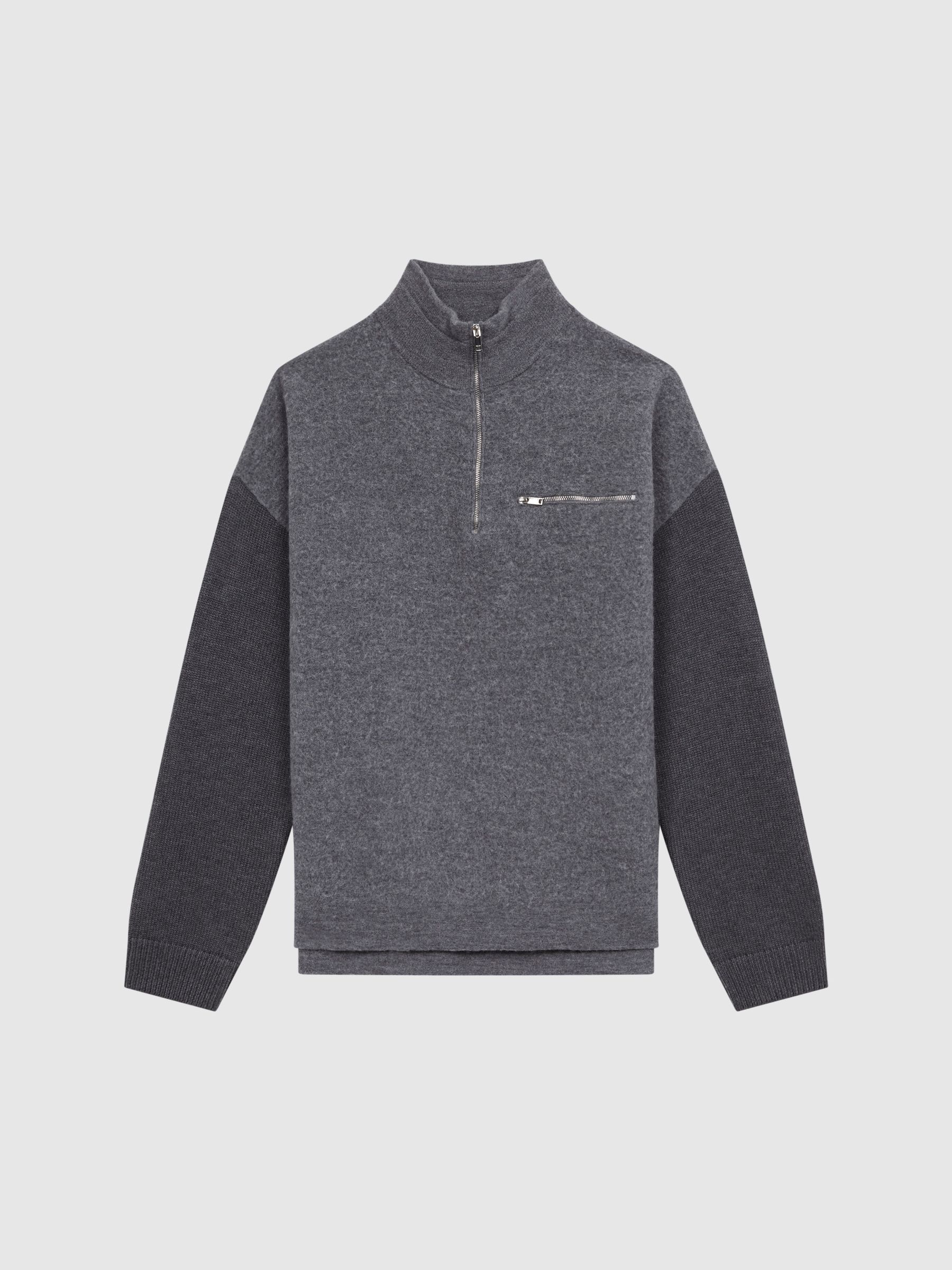 Relaxed Fit Hybrid Funnel Jumper in Grey - Image 5 of 5