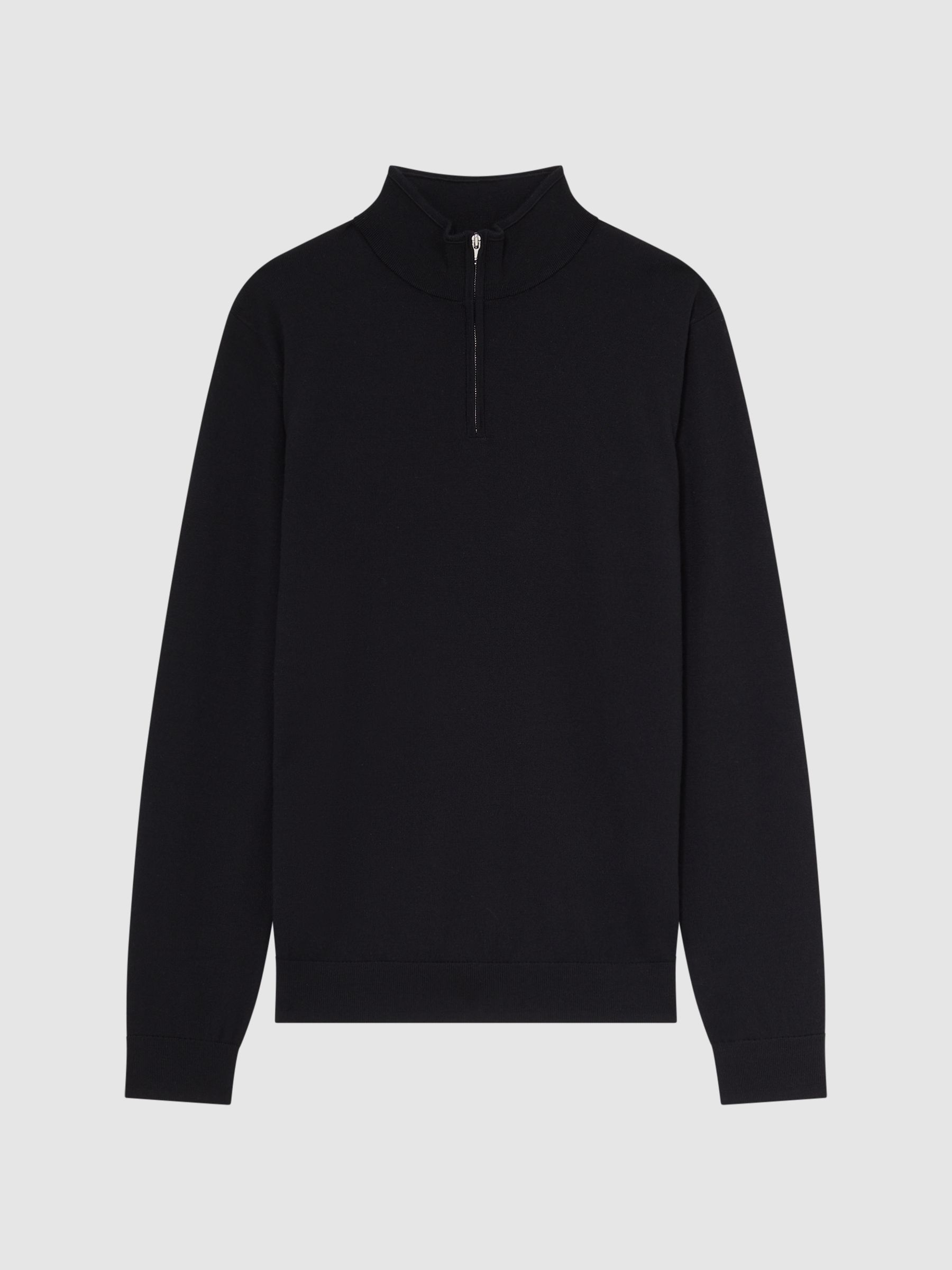 Merino Wool Half-Zip Funnel Neck Jumper in Black - Image 2 of 6
