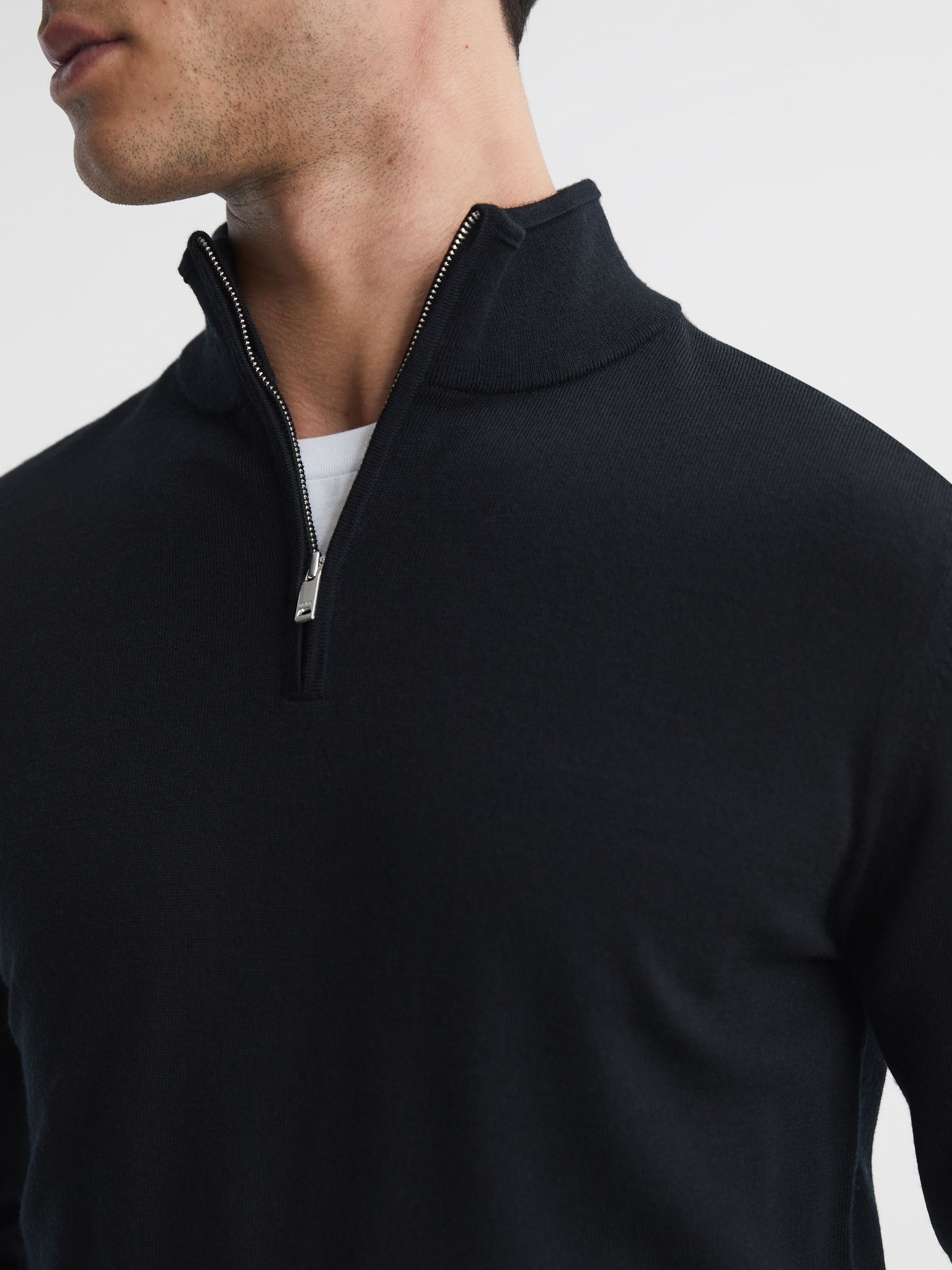 Merino Wool Half-Zip Funnel Neck Jumper in Black - Image 4 of 6