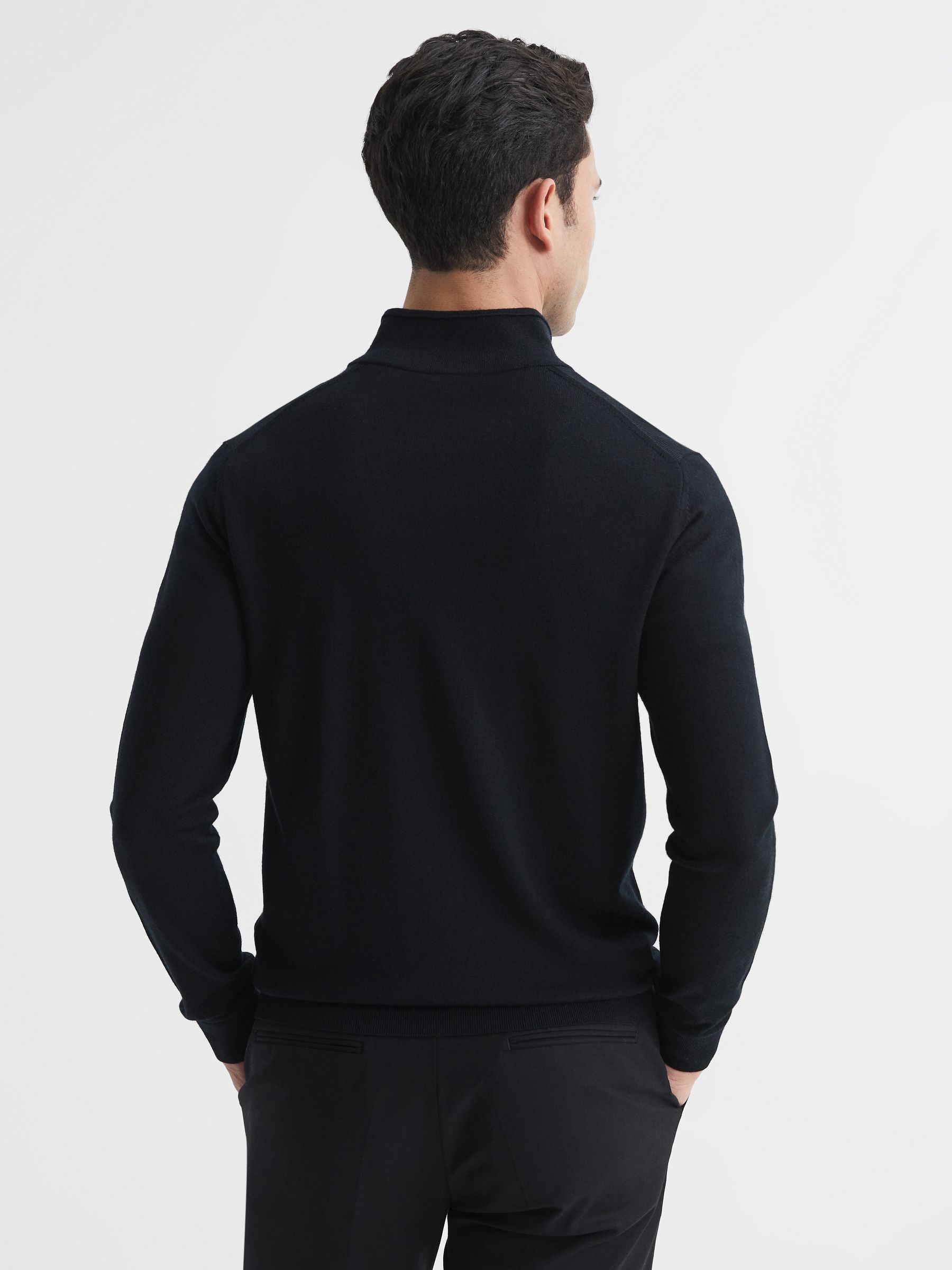 Merino Wool Half-Zip Funnel Neck Jumper in Black - Image 5 of 6