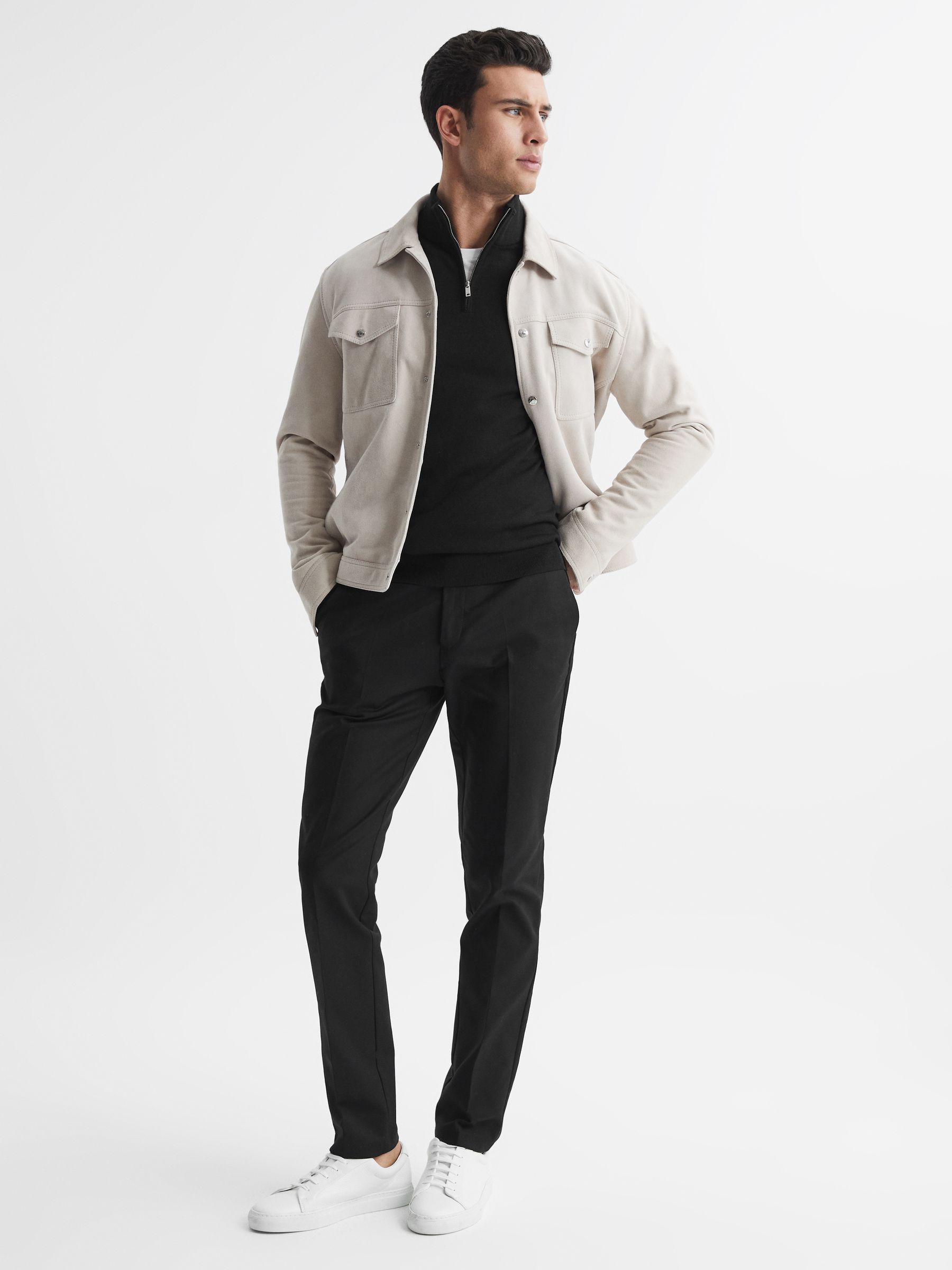 Merino Wool Half-Zip Funnel Neck Jumper in Black - Image 6 of 6
