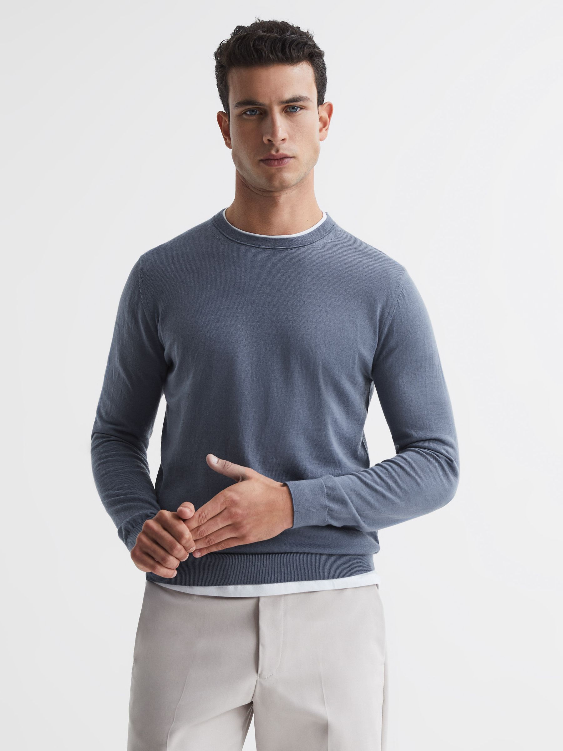 Merino Wool Jumper in Nickel Blue - Image 1 of 7
