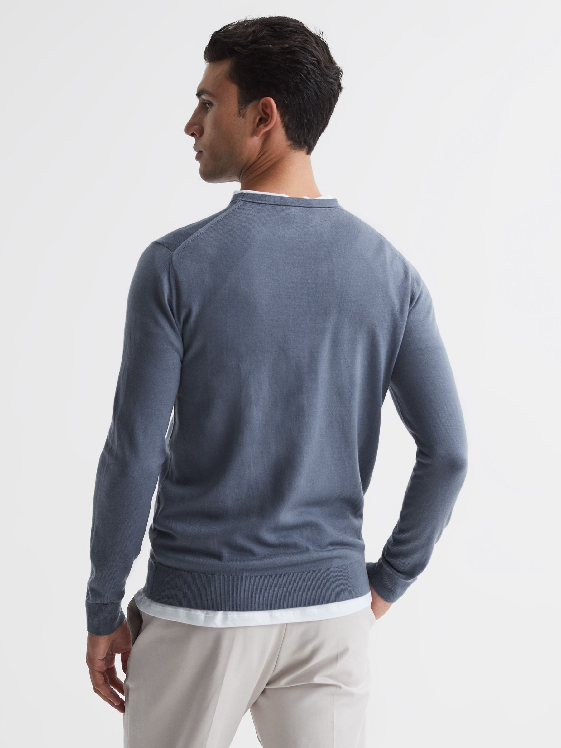 Merino Wool Jumper in Nickel Blue - Image 5 of 7