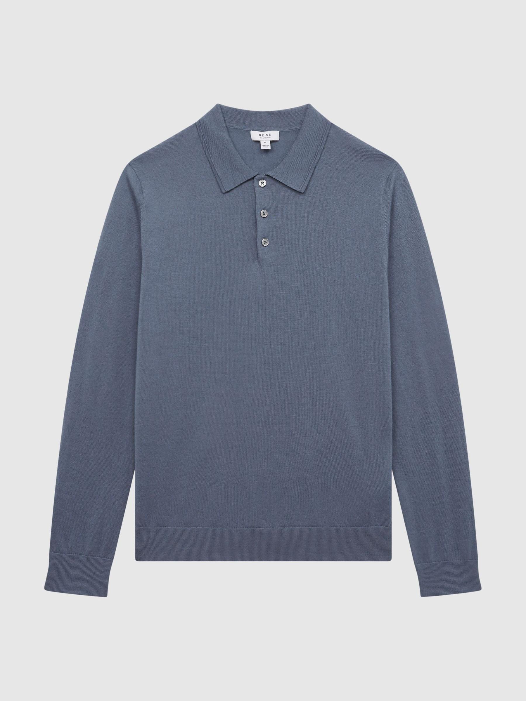 Merino Wool Polo Shirt in Nickel Blue - Image 2 of 6