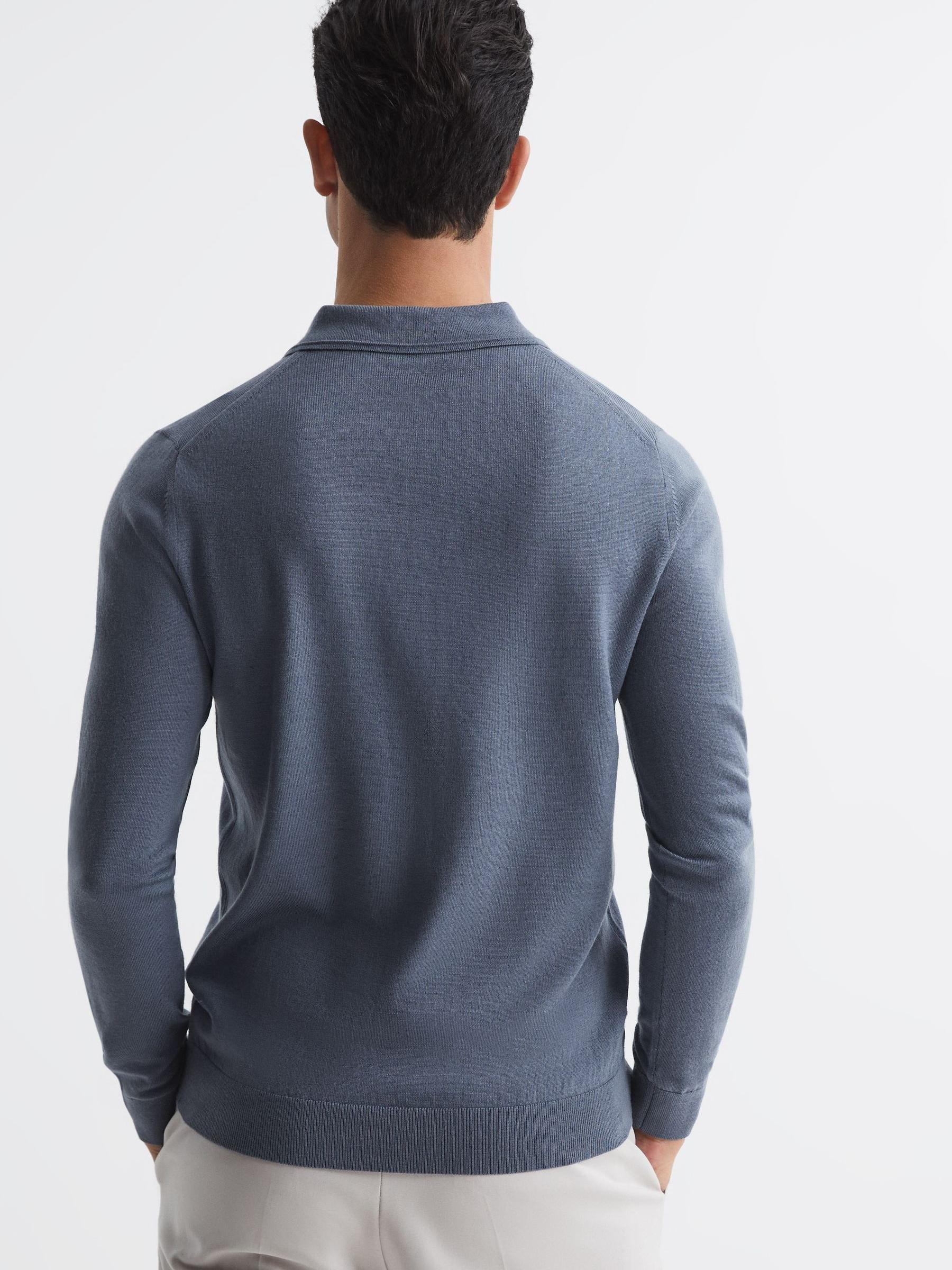 Merino Wool Polo Shirt in Nickel Blue - Image 5 of 6