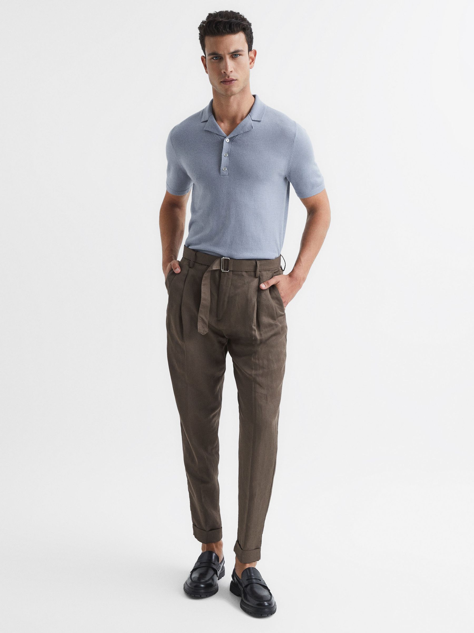 Merino Wool Cuban Collar Polo T-Shirt in Dove Blue - Image 3 of 7