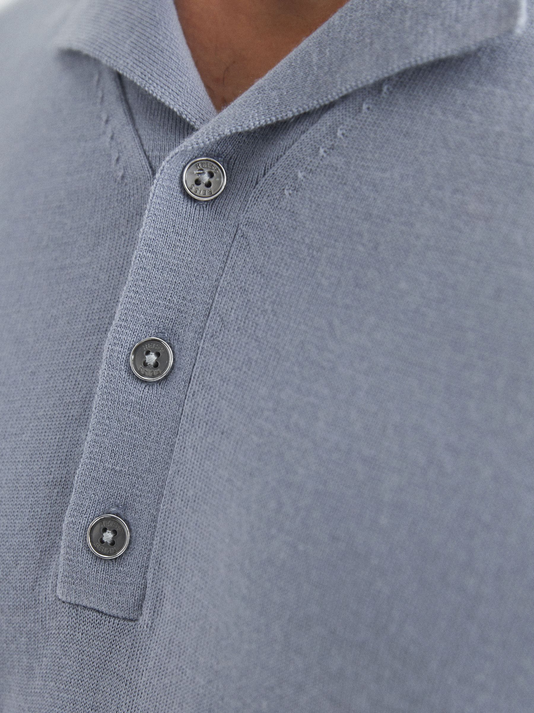 Merino Wool Cuban Collar Polo T-Shirt in Dove Blue - Image 4 of 7