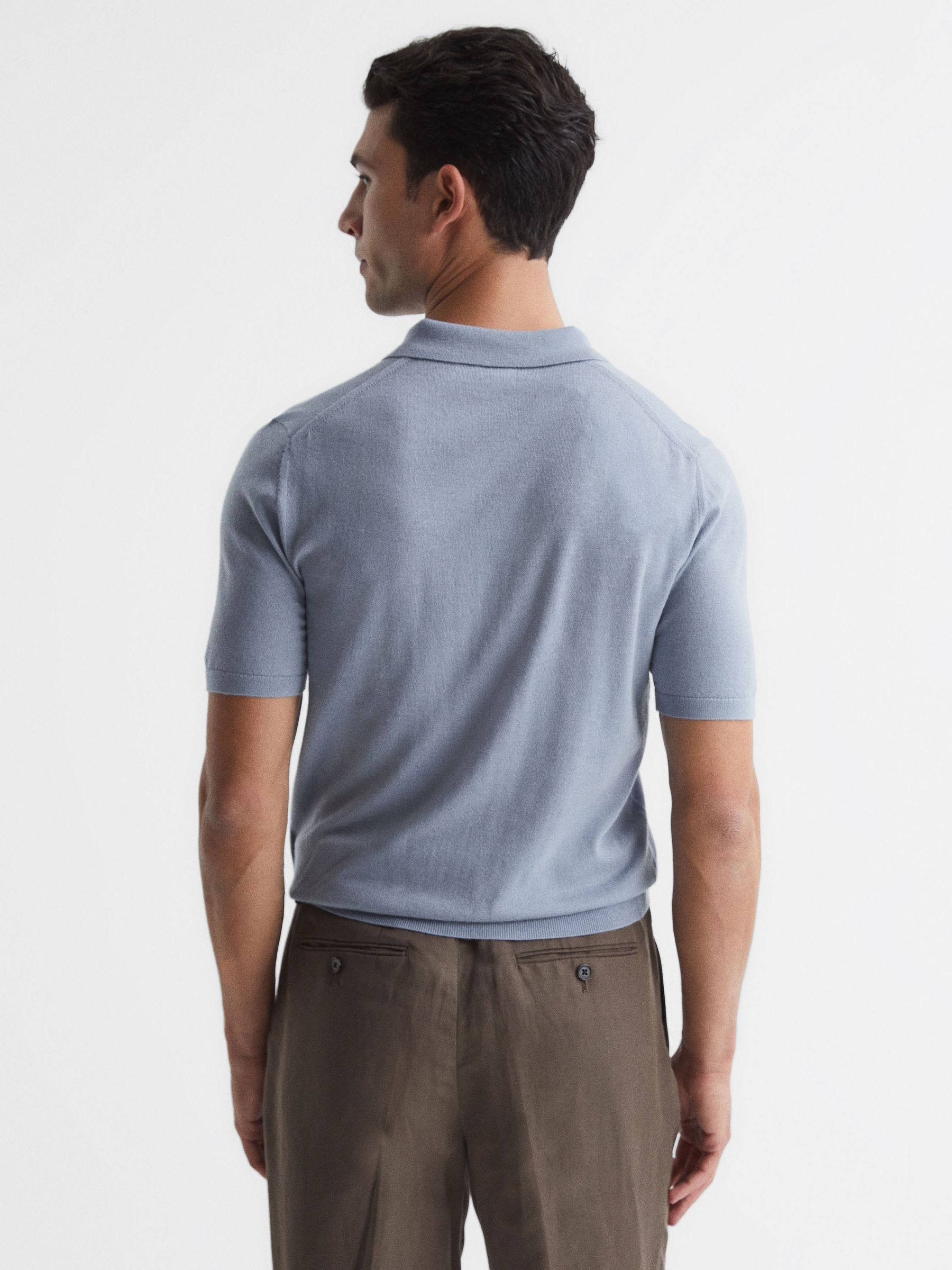 Merino Wool Cuban Collar Polo T-Shirt in Dove Blue - Image 5 of 7