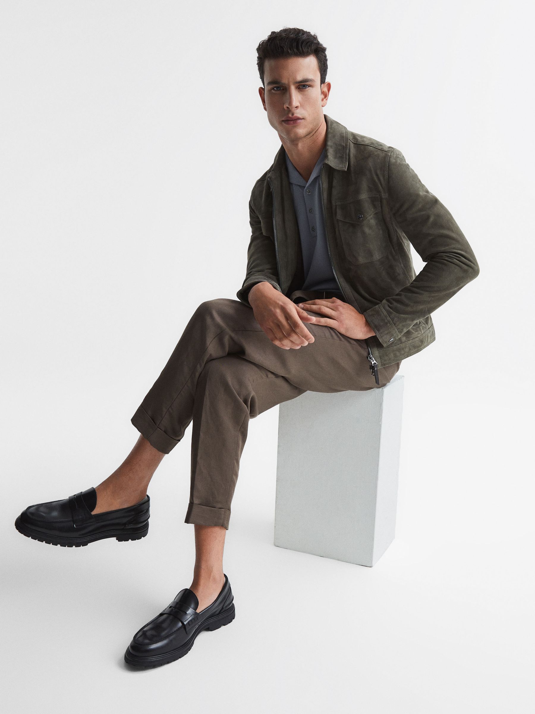 Merino Wool Cuban Collar Polo T-Shirt in Dove Blue - Image 7 of 7