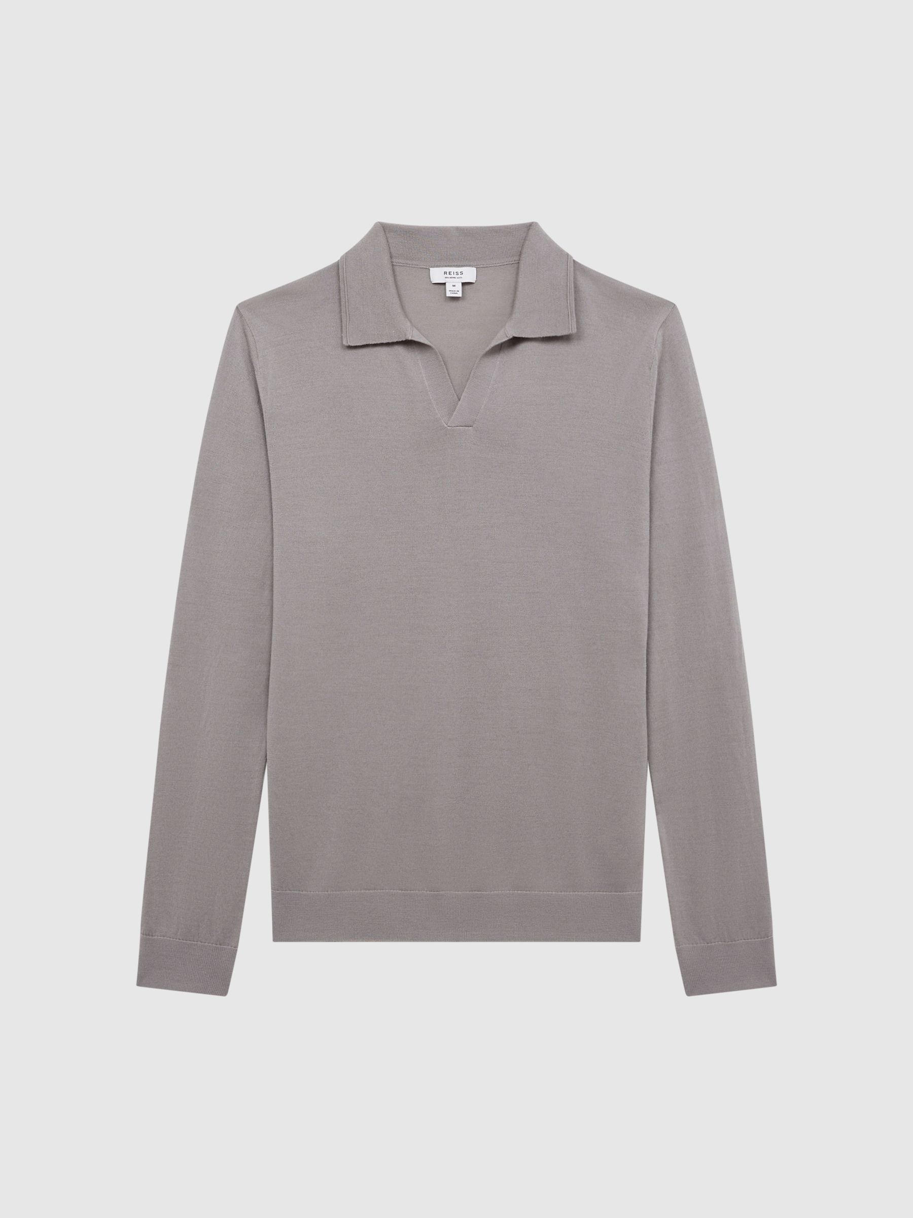 Milburn Flint Grey Merino Wool Open Collar Polo Shirt - Image 2 of 7 Milburn Flint Grey Merino Wool Open Collar Polo Shirt - Image 2 of 7