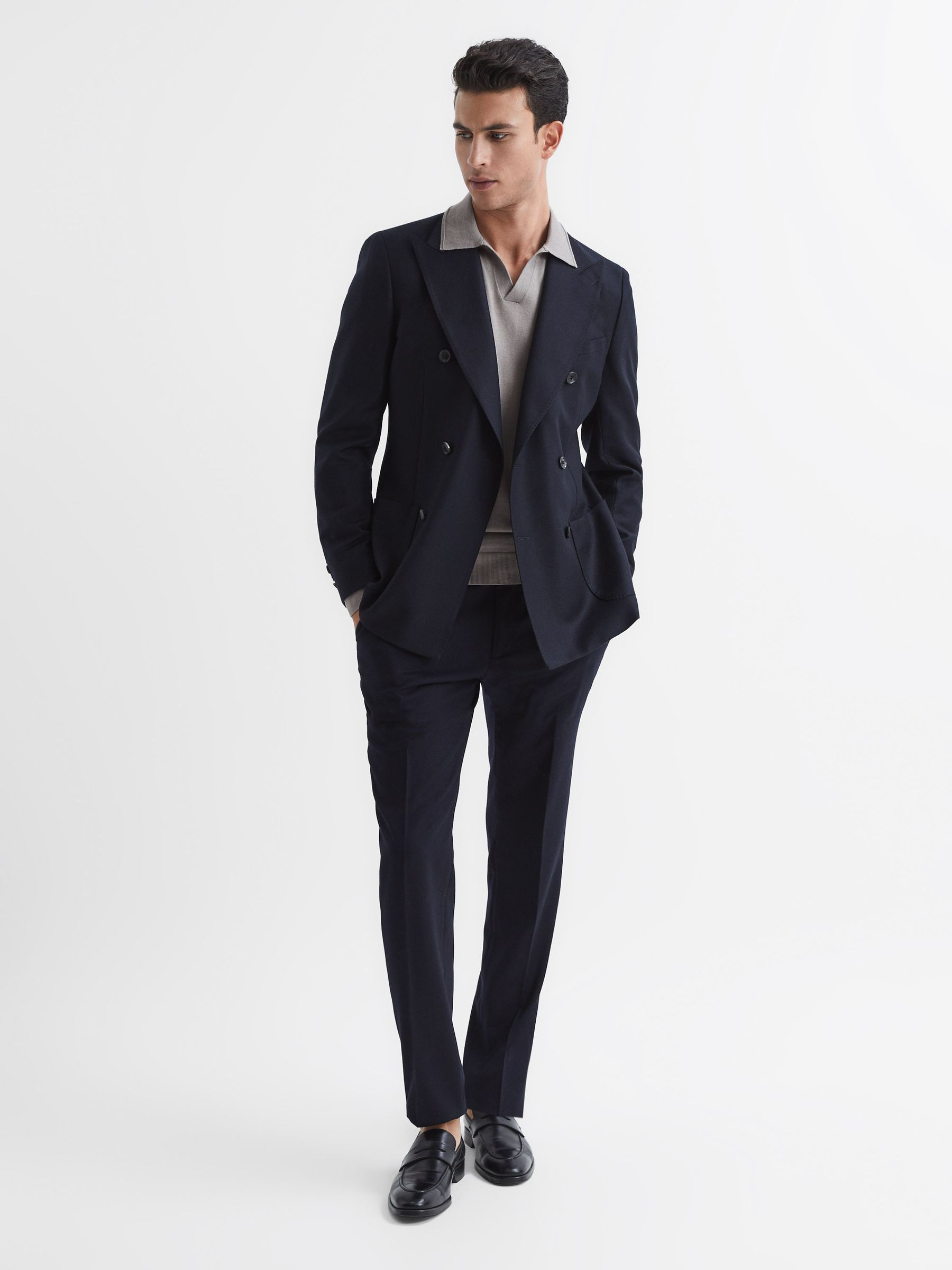 Milburn Flint Grey Merino Wool Open Collar Polo Shirt - Image 7 of 7