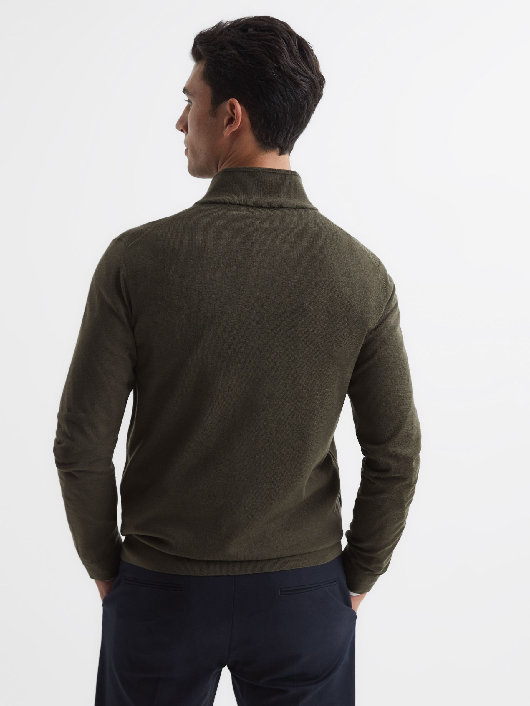 Merino Button Through Jumper in Dark Military Green - Image 5 of 6