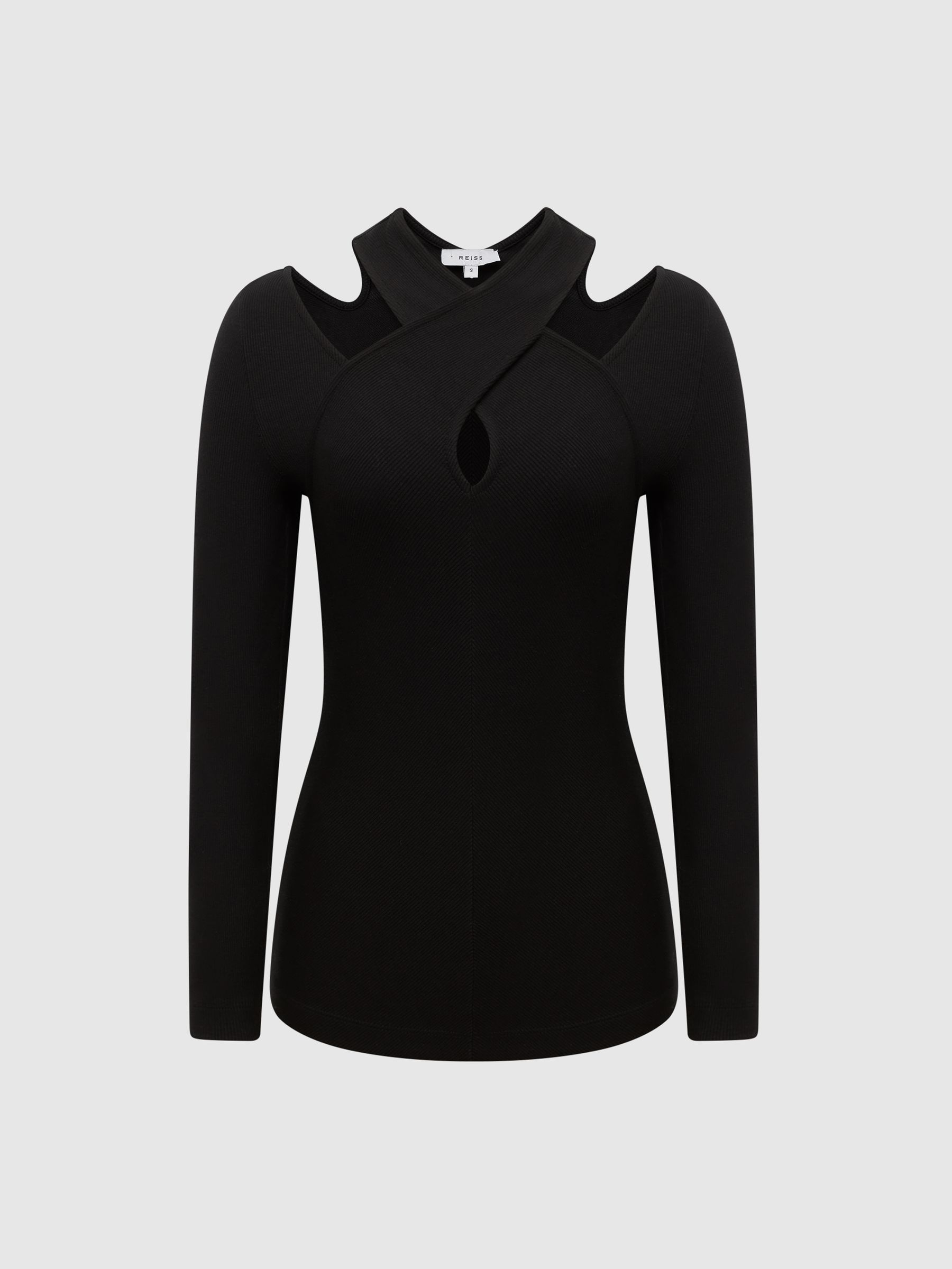 Cross Front Ribbed Jersey Top in Black - Image 2 of 6