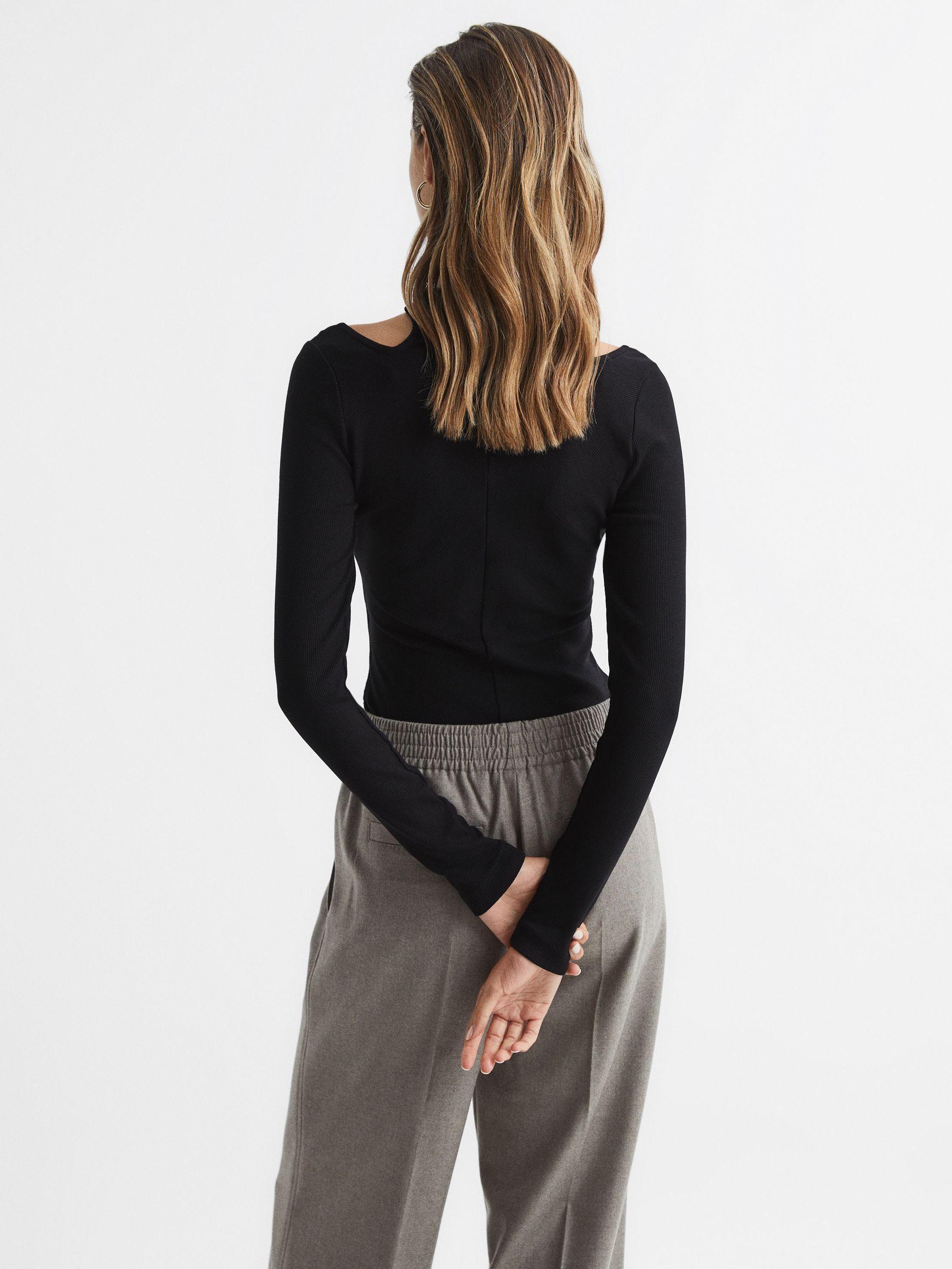 Cross Front Ribbed Jersey Top in Black - Image 5 of 6