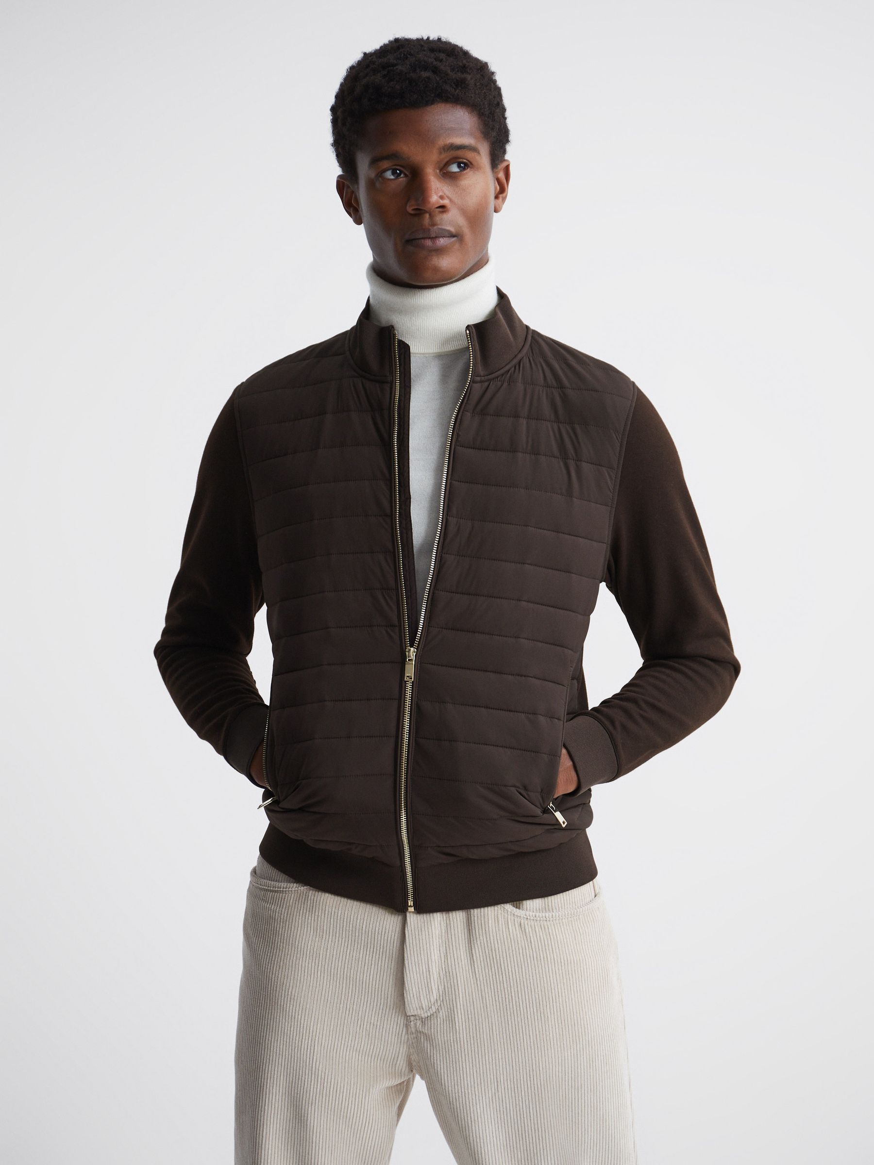 Quilted Zip Through Jacket in Chocolate - Image 1 of 7