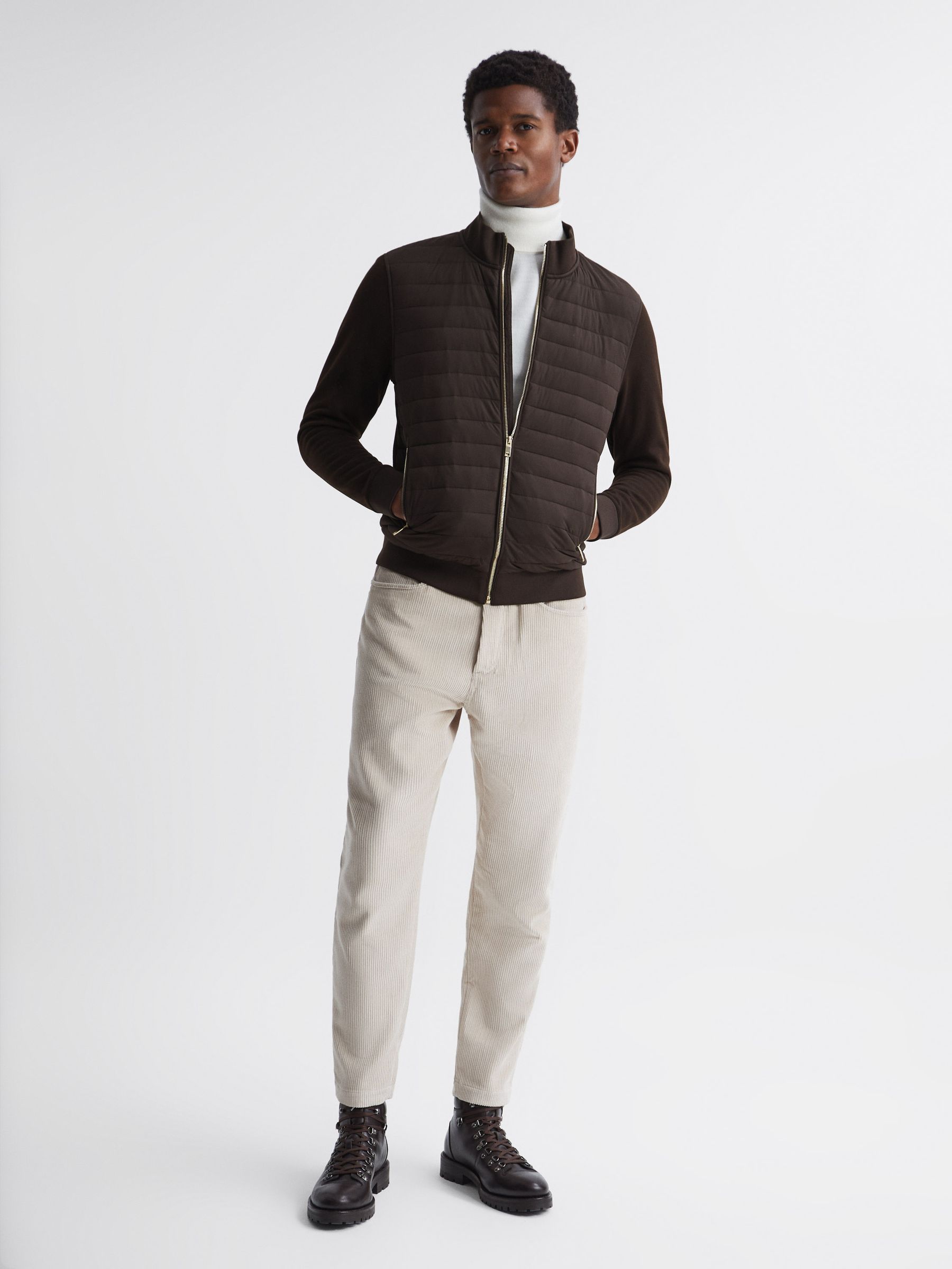 Quilted Zip Through Jacket in Chocolate - Image 3 of 7