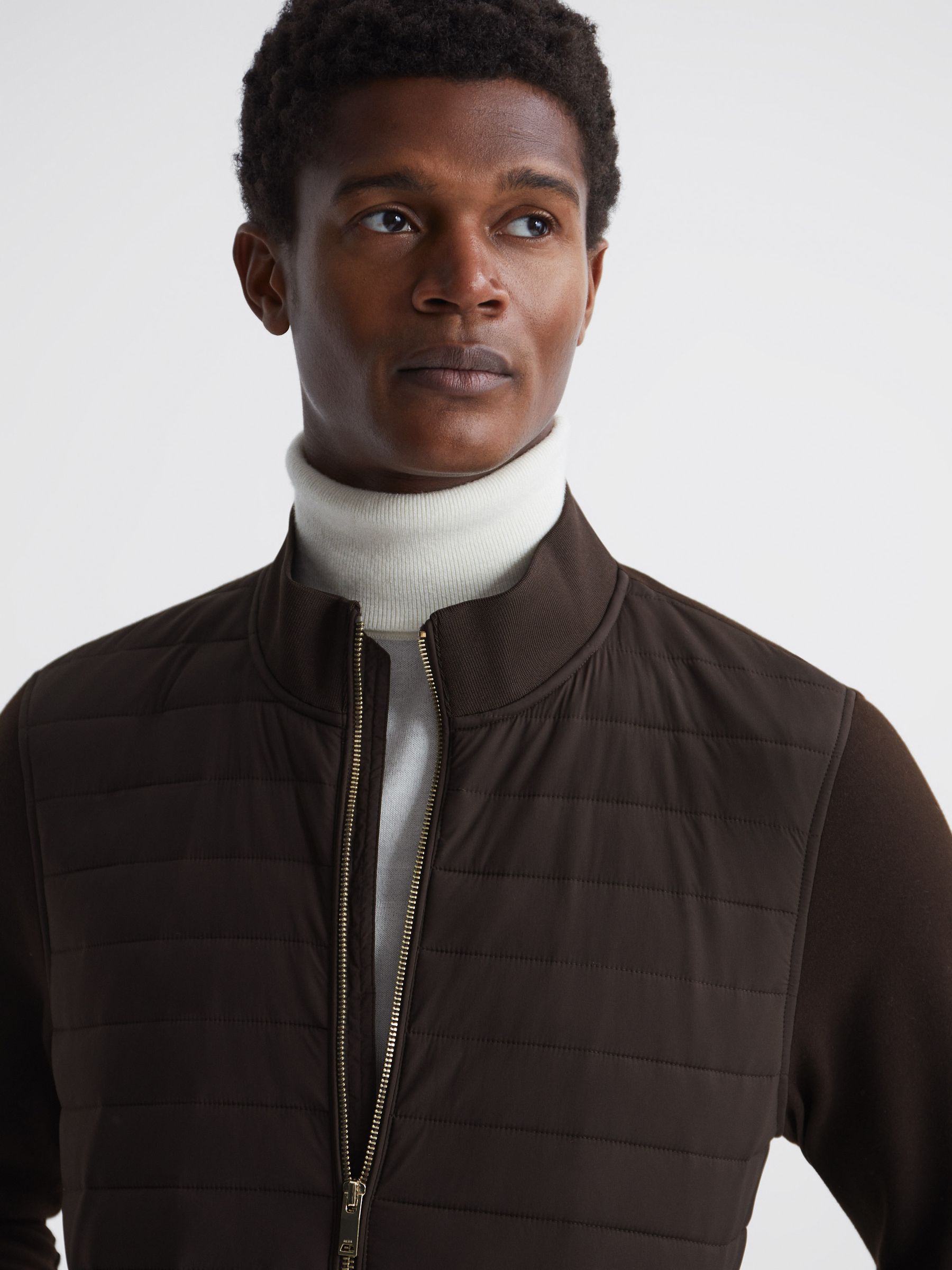 Quilted Zip Through Jacket in Chocolate - Image 4 of 7