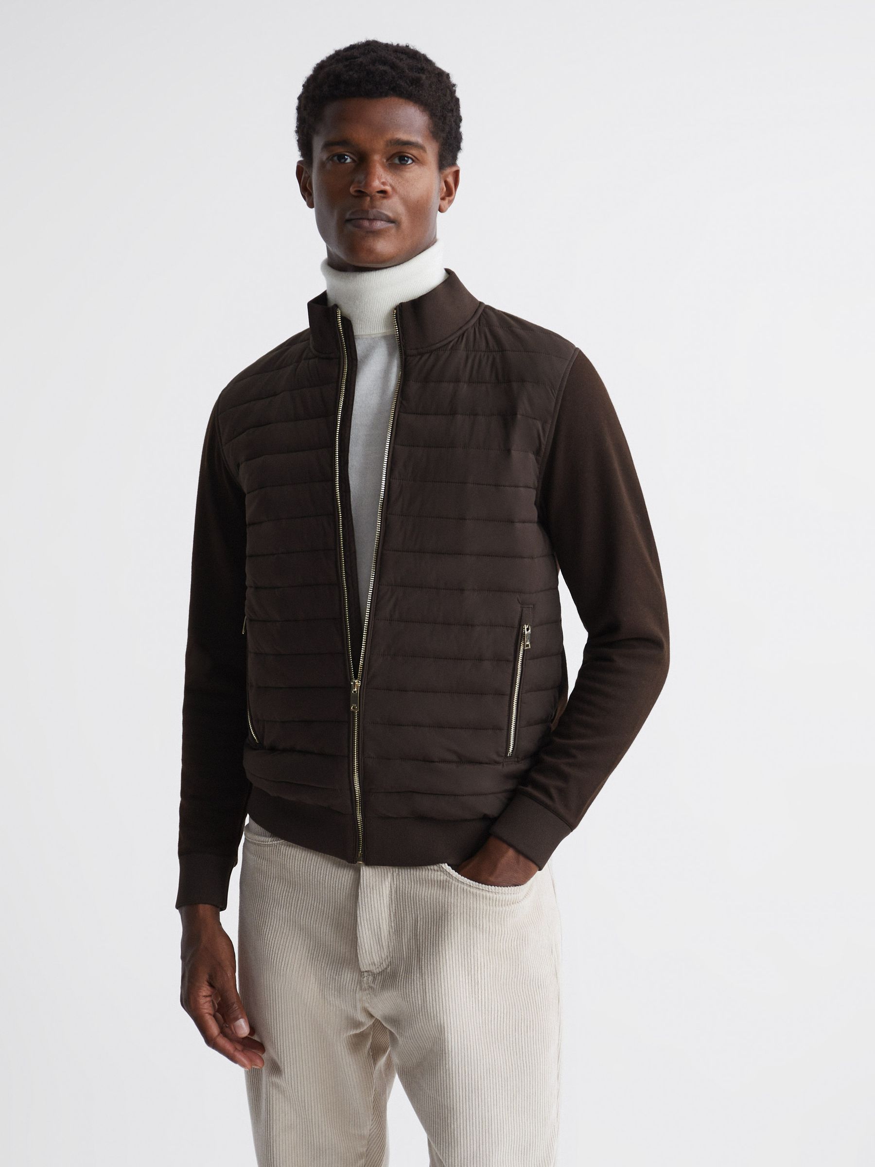 Quilted Zip Through Jacket in Chocolate - Image 6 of 7