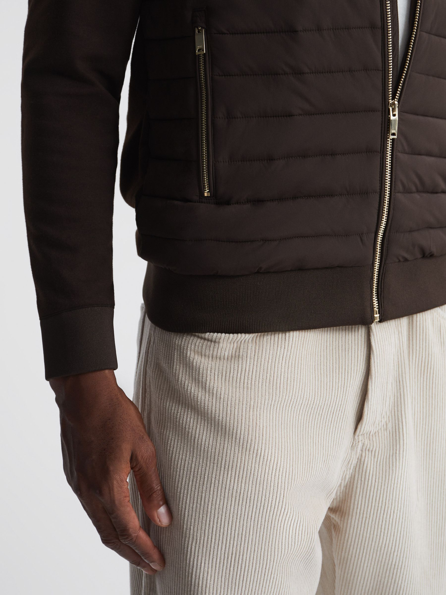Quilted Zip Through Jacket in Chocolate - Image 7 of 7