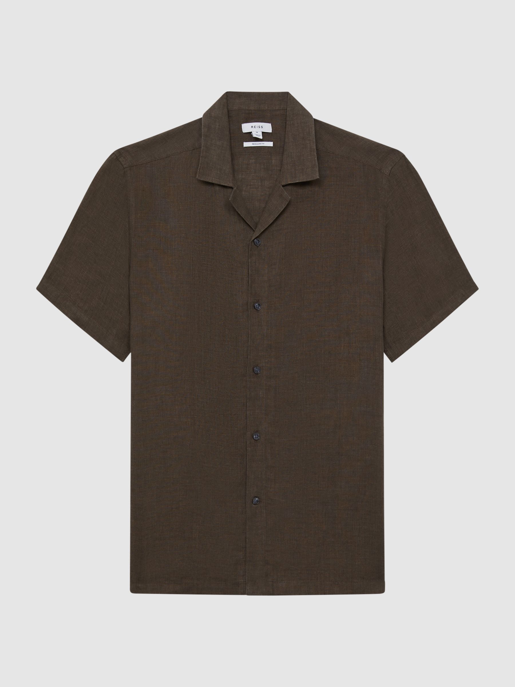 Linen Cuban Collar Shirt in Bitter Chocolate - Image 2 of 6