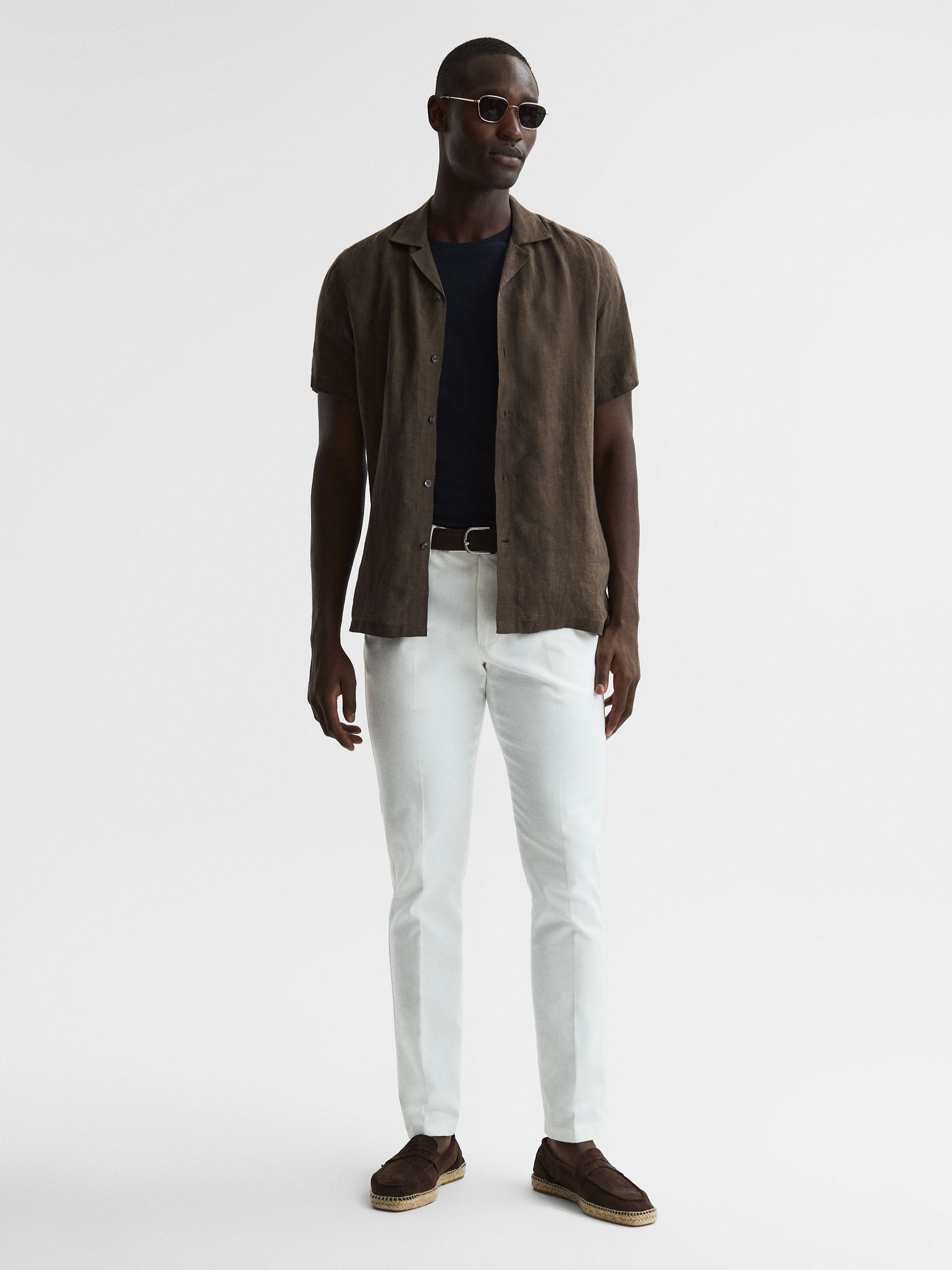 Linen Cuban Collar Shirt in Bitter Chocolate - Image 3 of 6