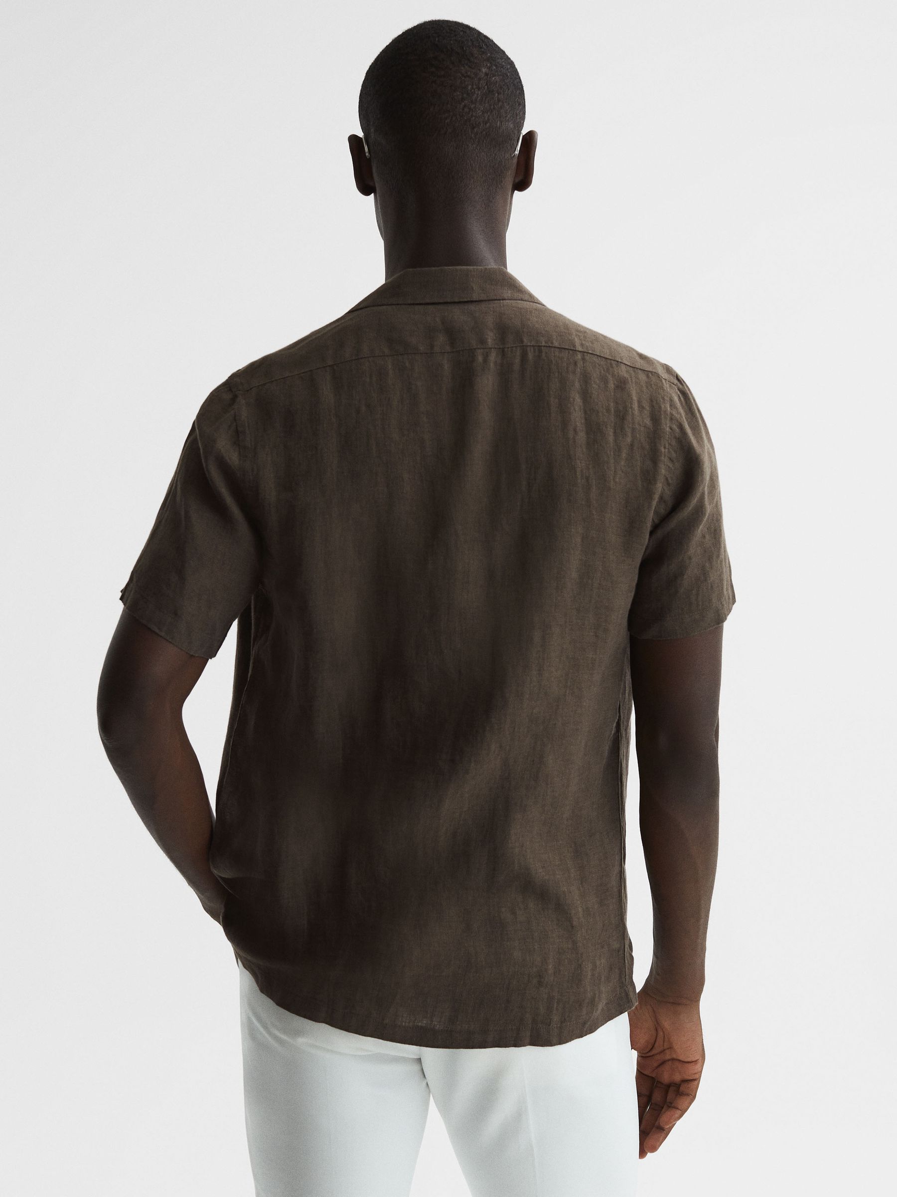 Linen Cuban Collar Shirt in Bitter Chocolate - Image 5 of 6