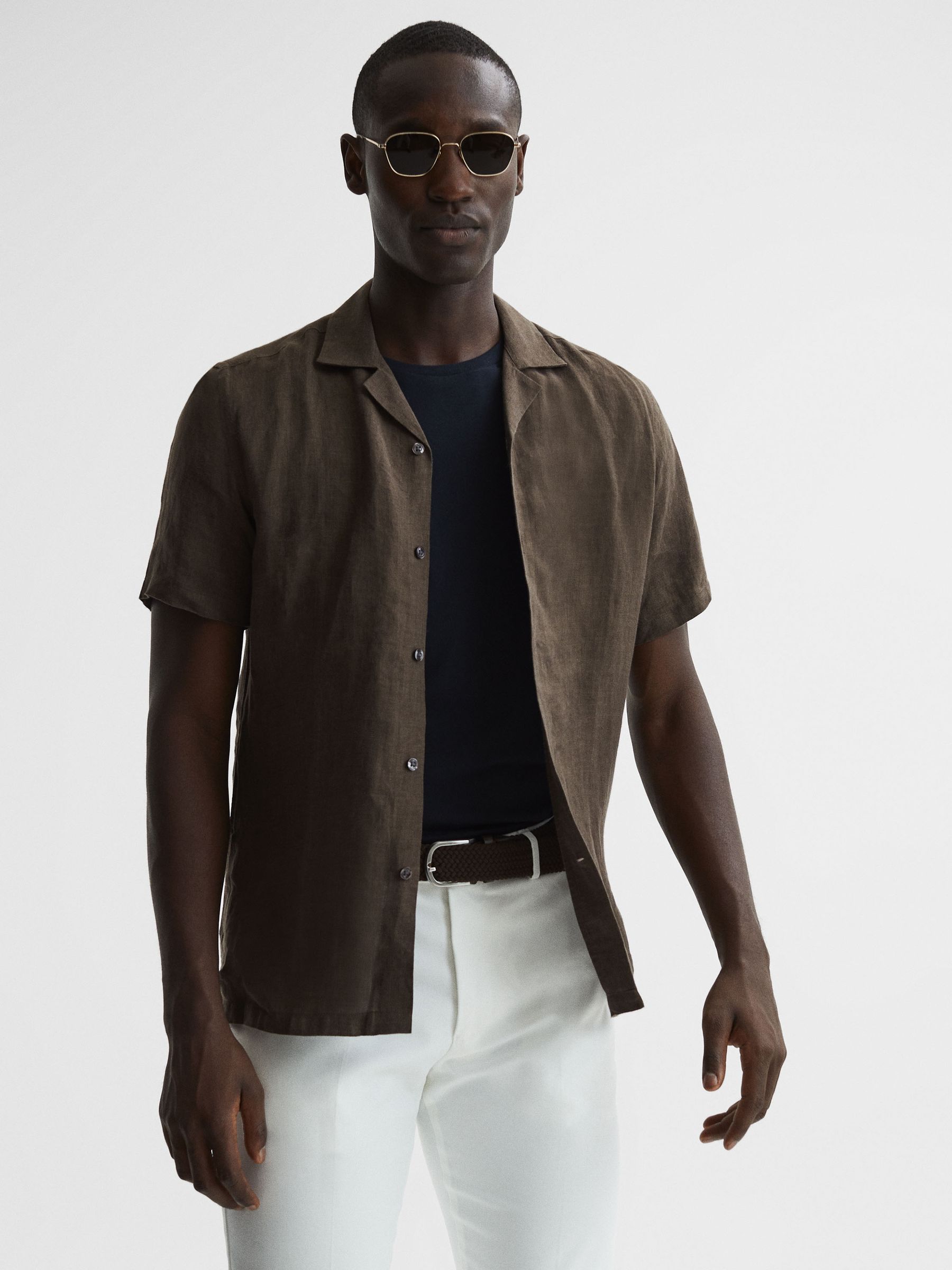 Linen Cuban Collar Shirt in Bitter Chocolate - Image 6 of 6