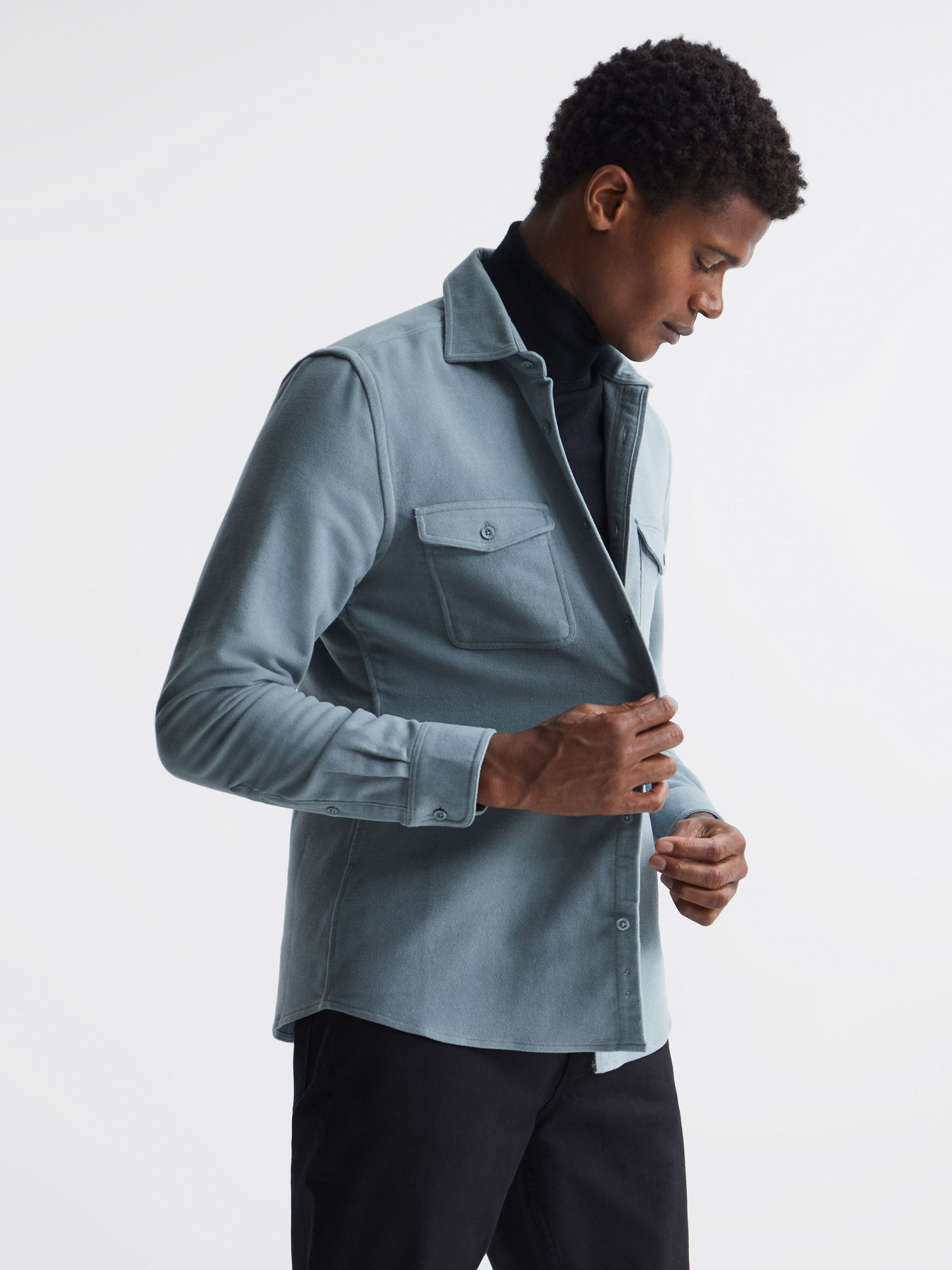 Miami Twin Pocket Overshirt in Duck Egg - Image 1 of 7 Miami Twin Pocket Overshirt in Duck Egg - Image 1 of 7