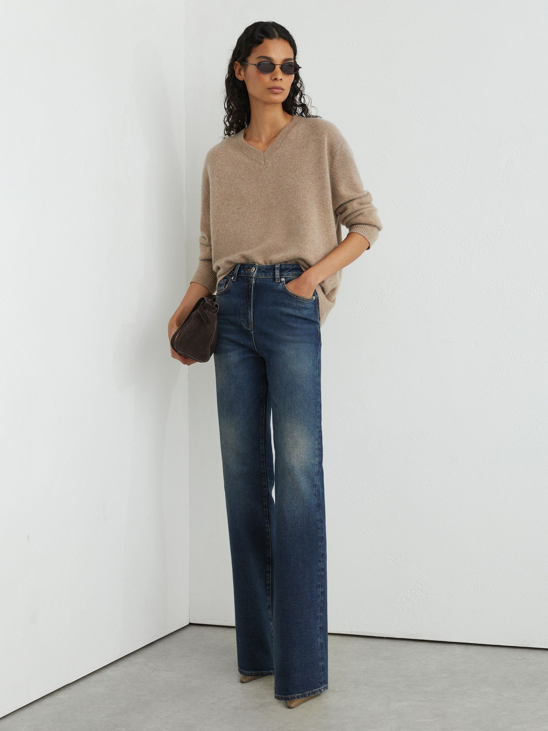 Petite High-Rise Bootcut Jeans in Mid Blue - Image 1 of 8 Petite High-Rise Bootcut Jeans in Mid Blue - Image 1 of 8
