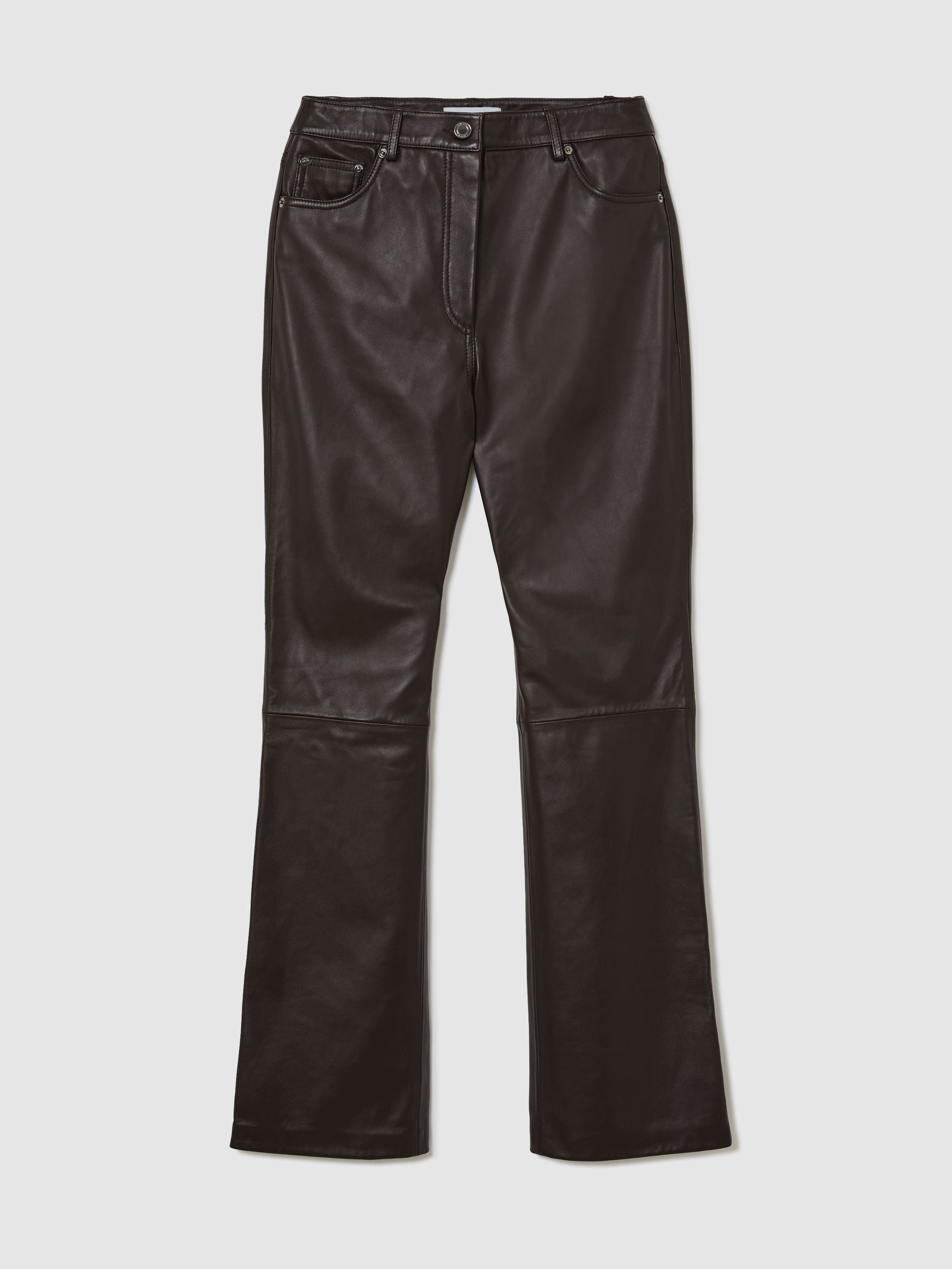 Leather Slim Straight-Leg Trousers in Aubergine - Image 2 of 6