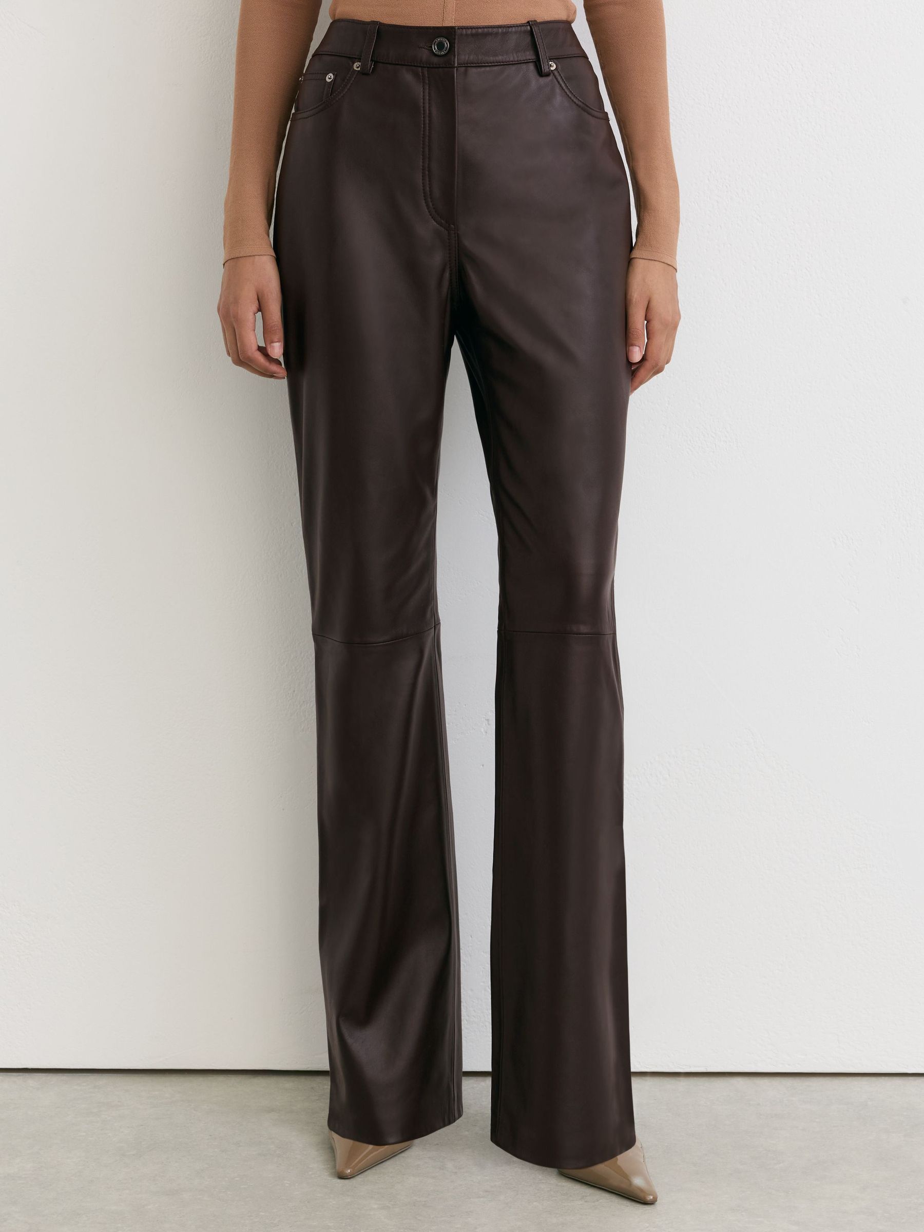Leather Slim Straight-Leg Trousers in Aubergine - Image 3 of 6