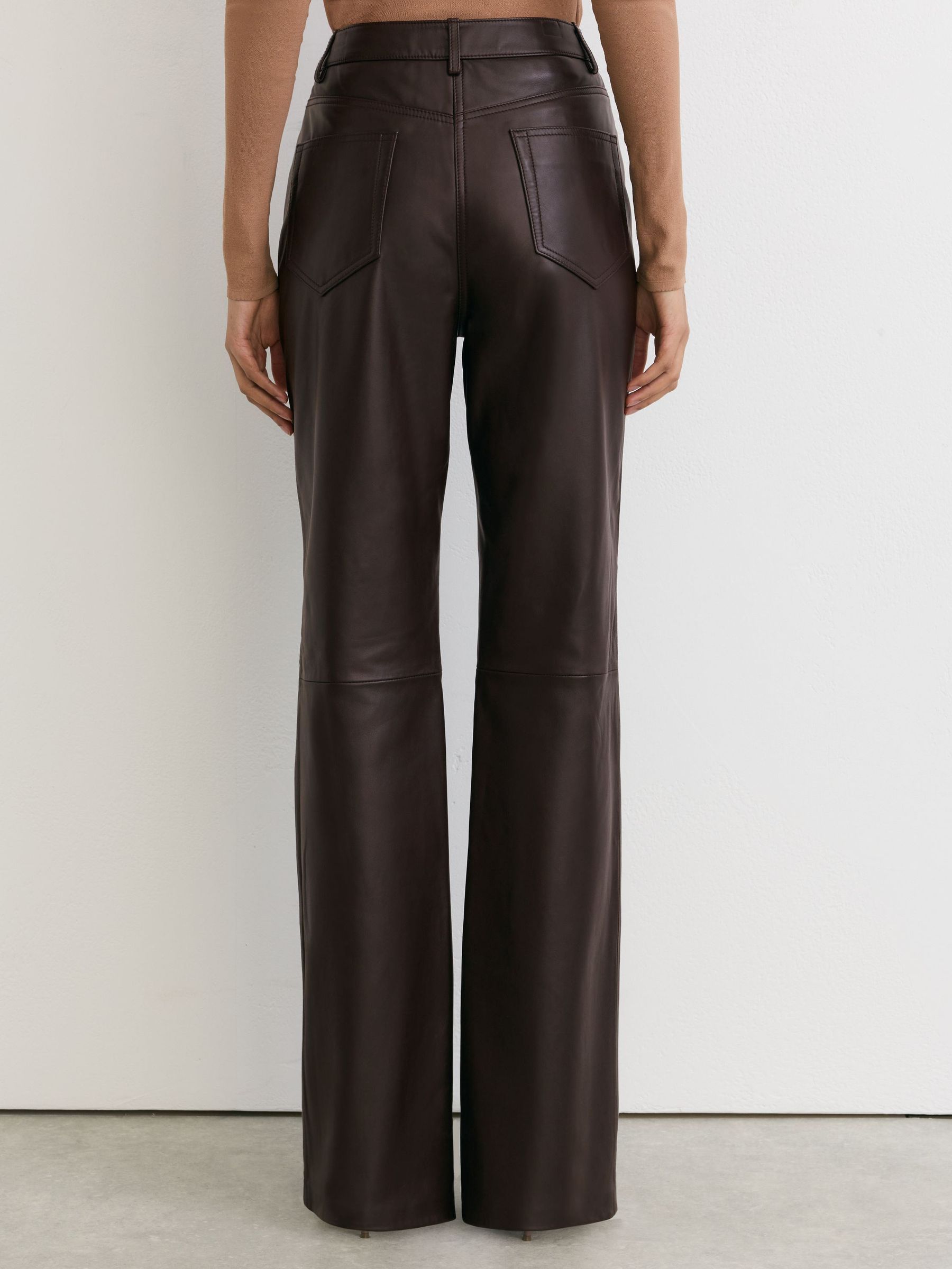 Leather Slim Straight-Leg Trousers in Aubergine - Image 5 of 6