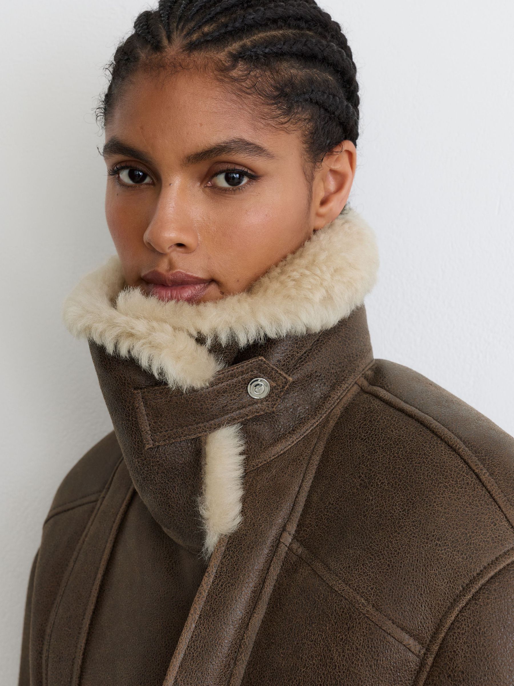 Shearling Aviator Jacket in Brown - Image 3 of 8