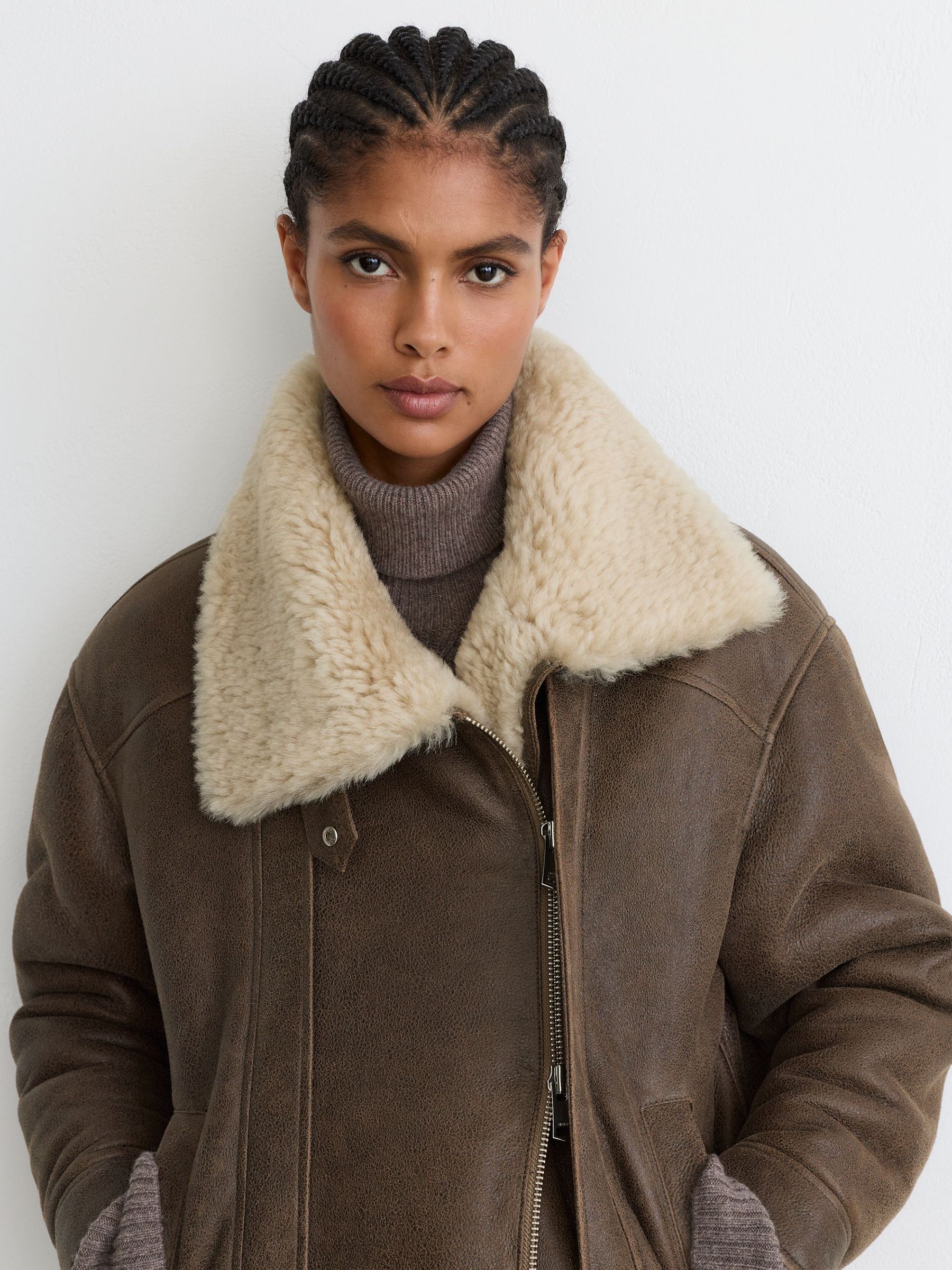 Shearling Aviator Jacket in Brown - Image 5 of 8
