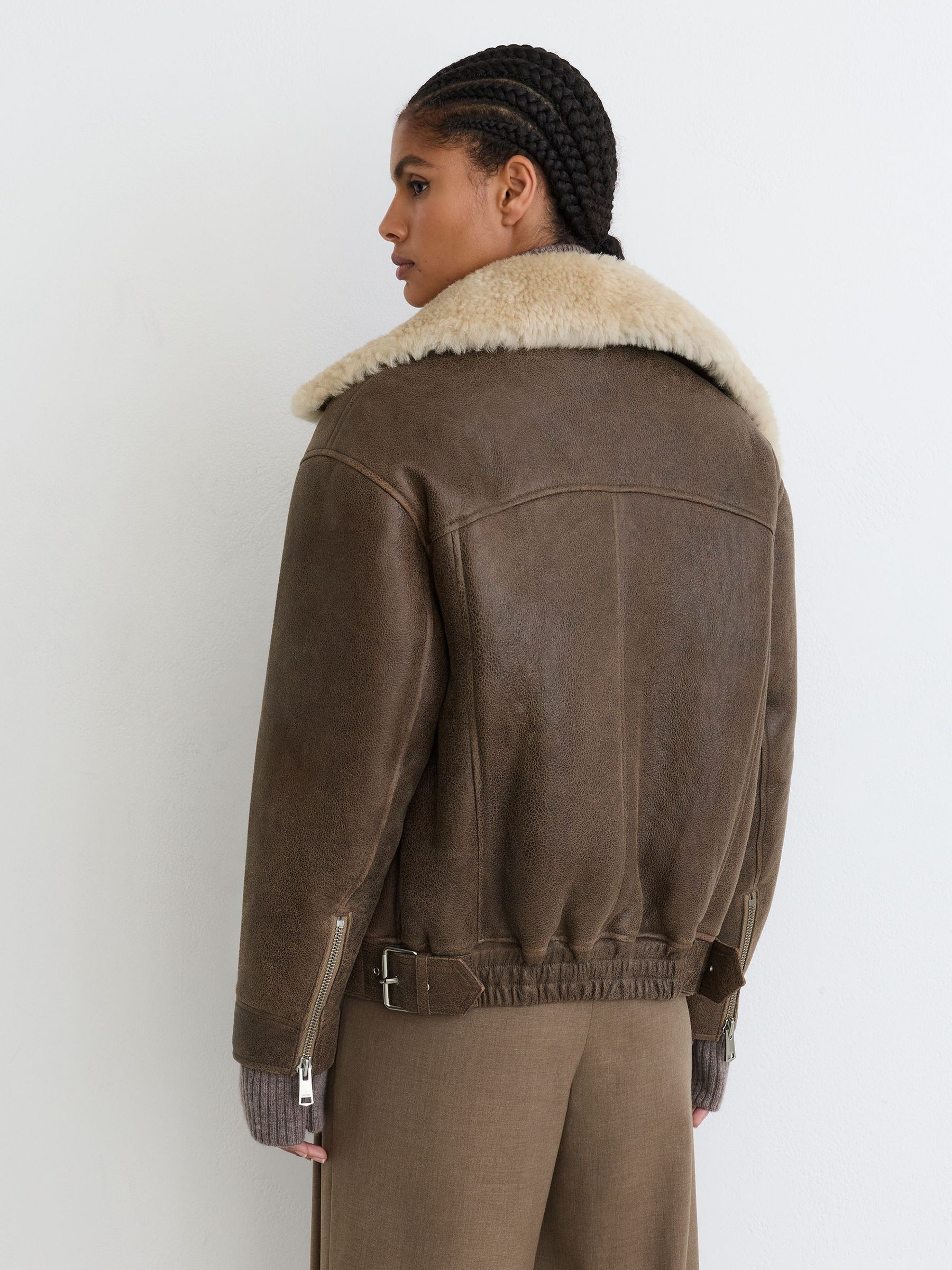 Shearling Aviator Jacket in Brown - Image 6 of 8
