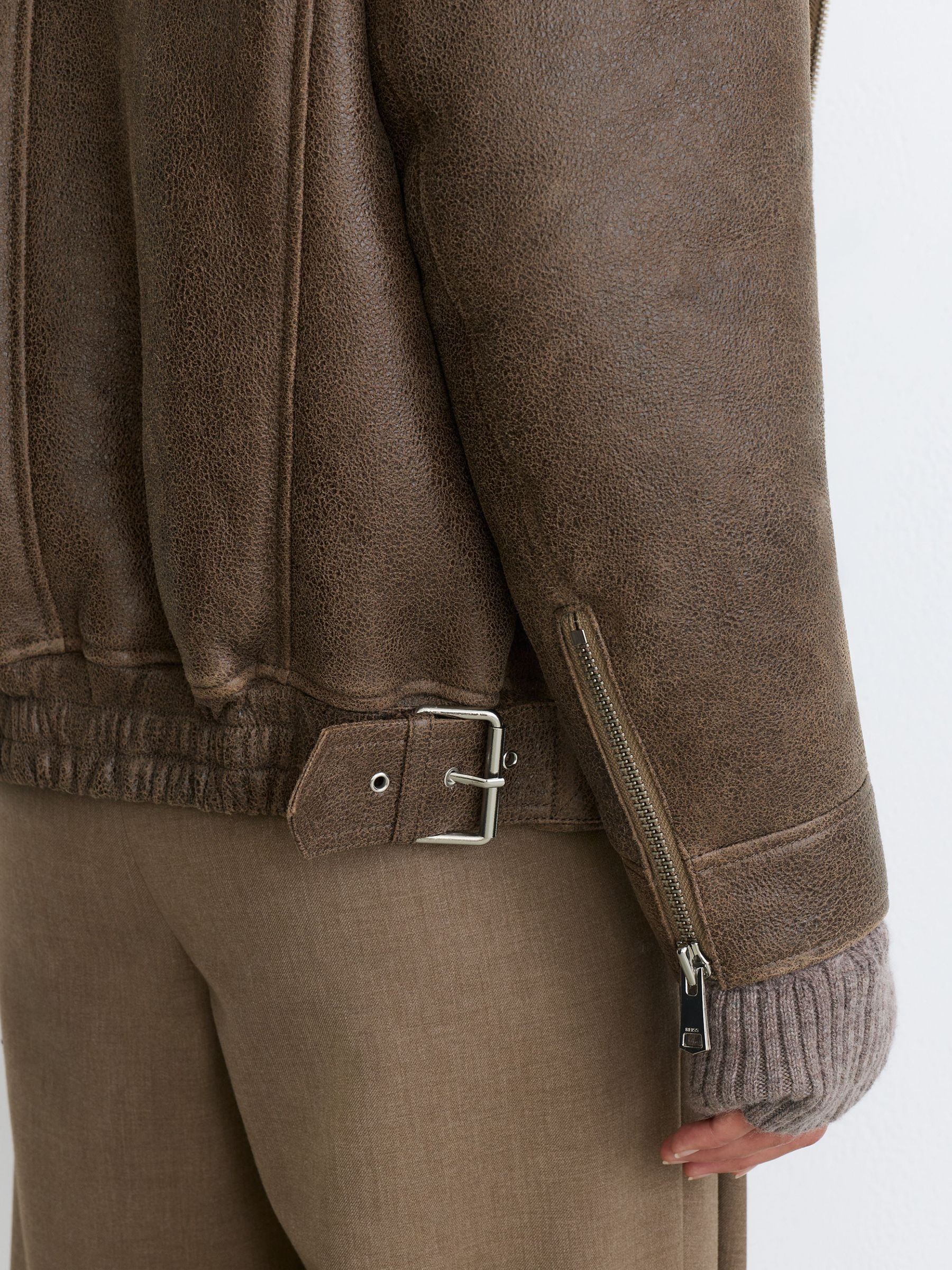 Shearling Aviator Jacket in Brown - Image 7 of 8